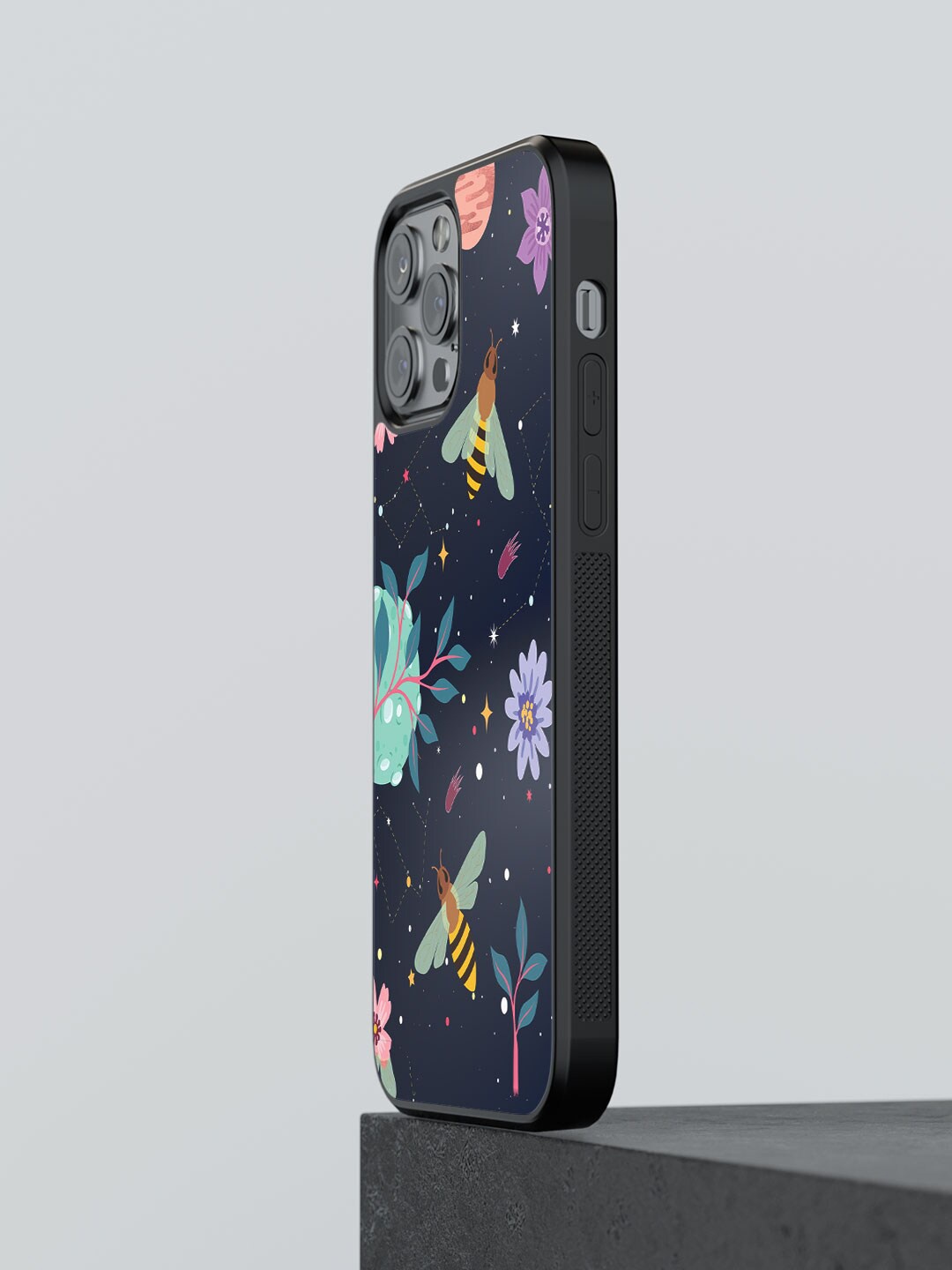 

macmerise Space Bees Printed iPhone 12 Pro Bumper Case Cover, Navy blue