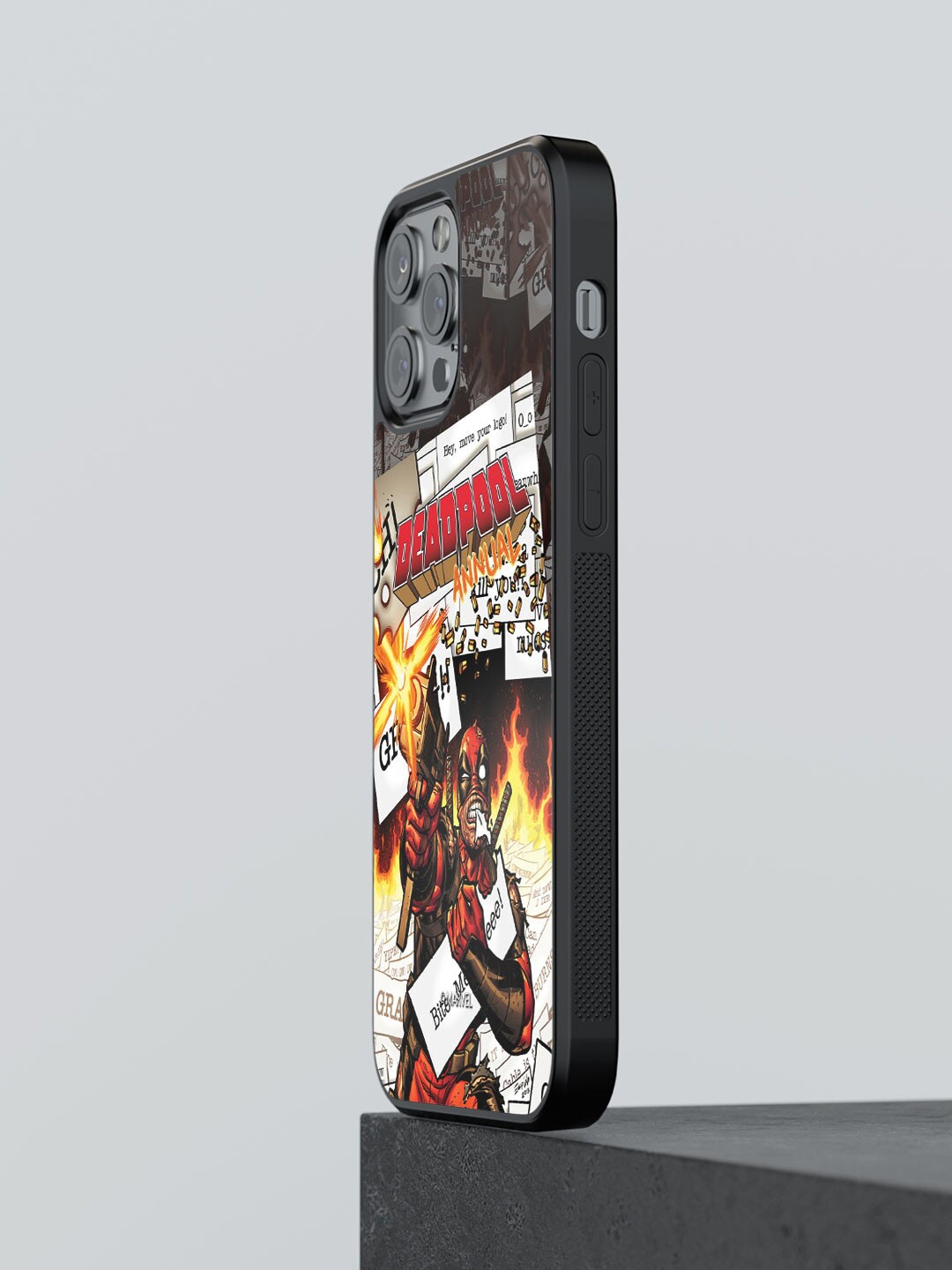 

macmerise Comic Deadpool Printed iPhone 12 Pro Max Bumper Phone Back Cover, Black