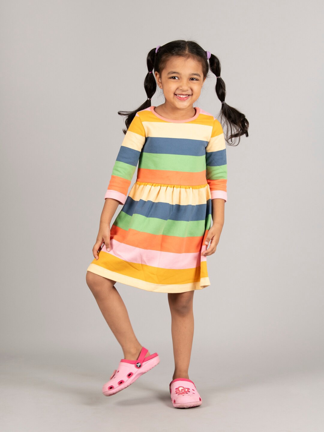 

Zalio Striped Pure Cotton A-Line Knee Length Dress, Yellow