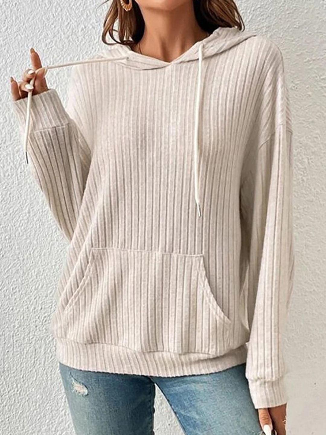 

StyleCast Beige Striped Hooded Sweatshirt