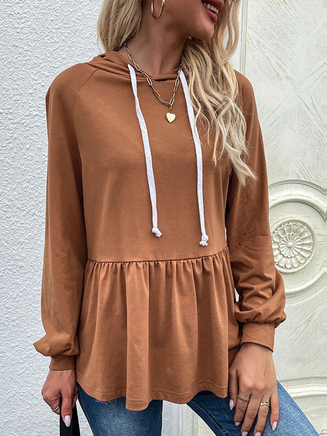 

StyleCast Brown Hooded Longline Pullover