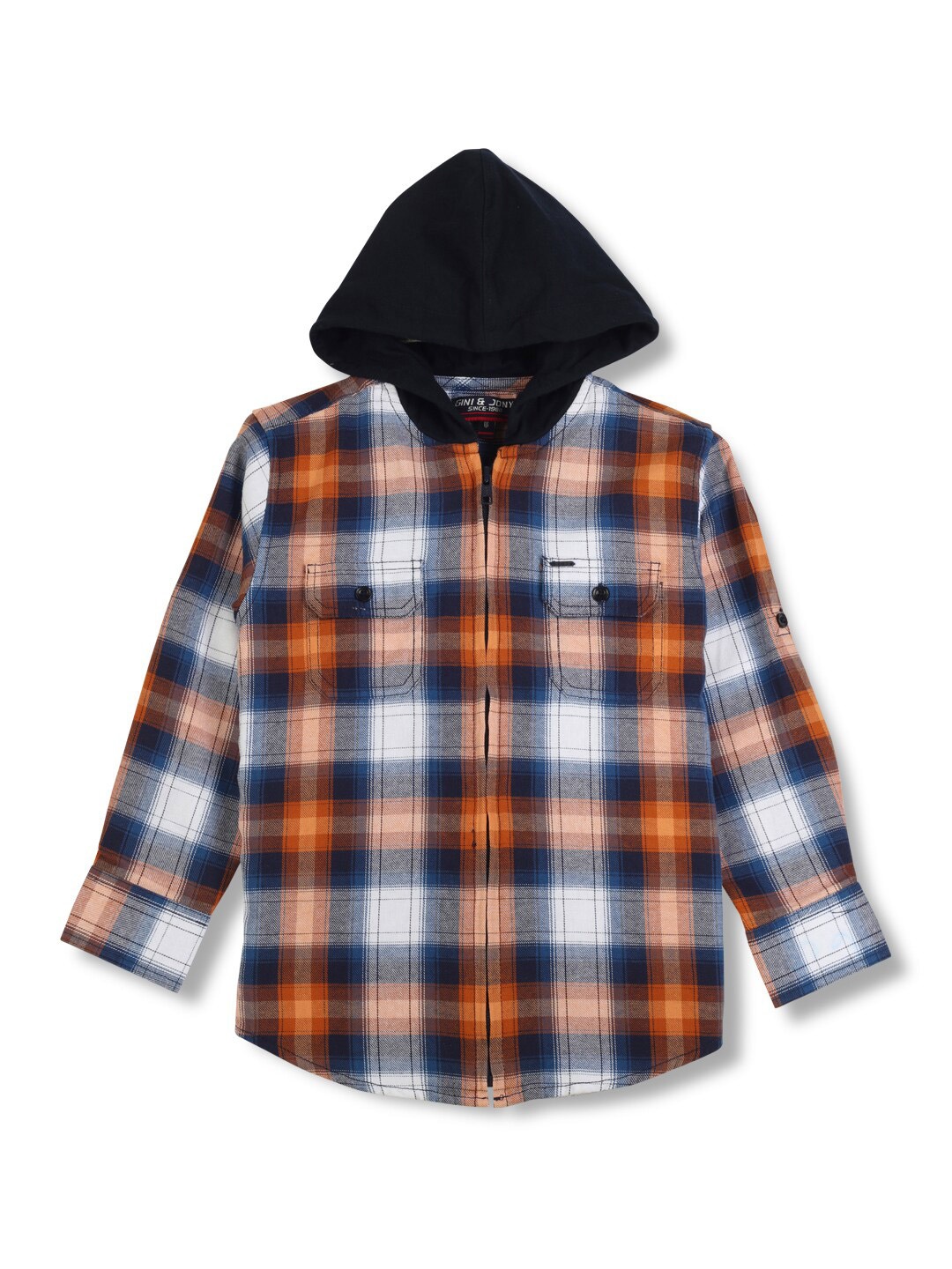 

Gini and Jony Boys Tartan Checked Regular Fit Cotton Casual Shirt, Orange