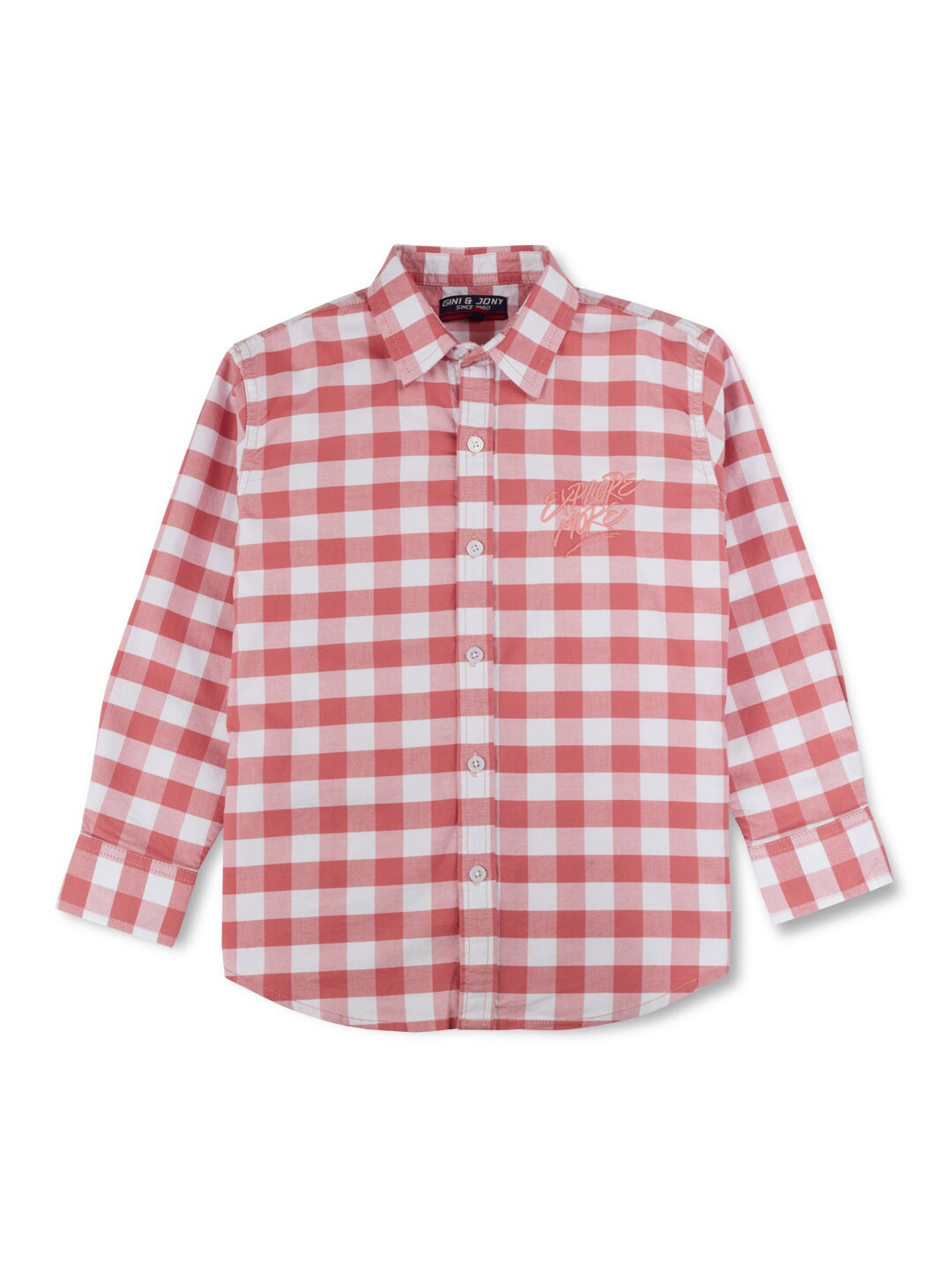 

Gini and Jony Boys Gingham Checks Spread Collar Cotton Shirt, Red