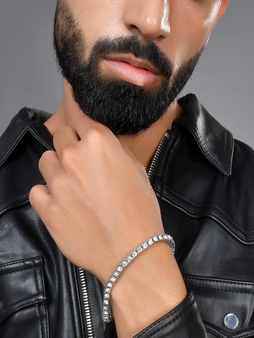 

AQUASTREET Men Silver-Plated Hip Hop Miami Iced Out Cuban Tennis Link Bracelet