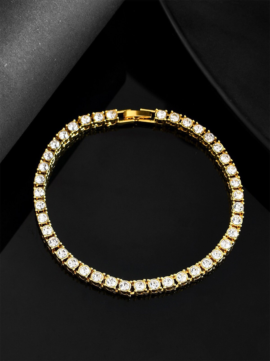

AQUASTREET Men Gold-Plated Hip Hop Miami Iced out Cuban Tennis Link Bracelet