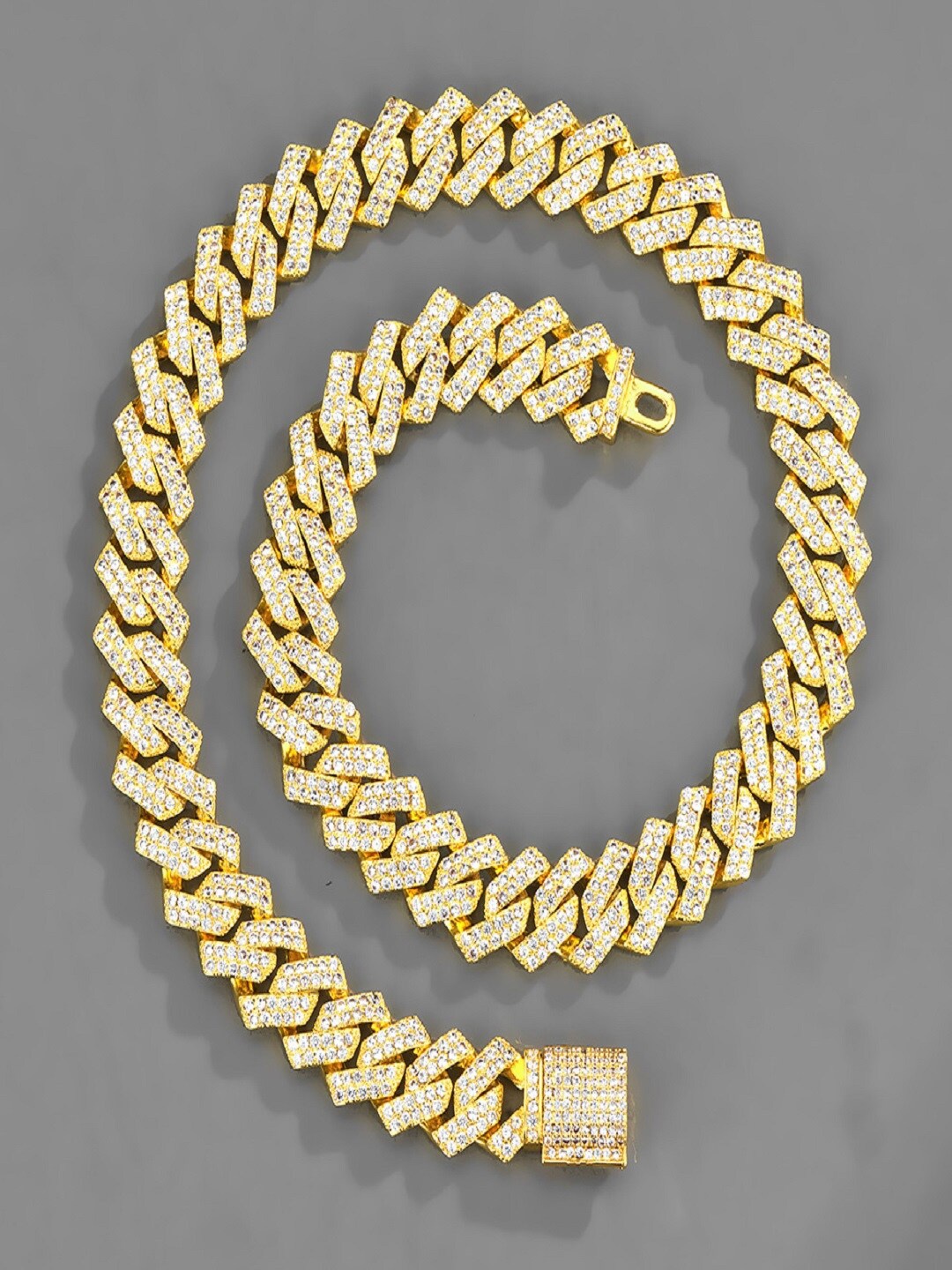 

AQUASTREET Men Gold-Plated Rhinestones Studded Hip Hop Miami Cuban Link Chain