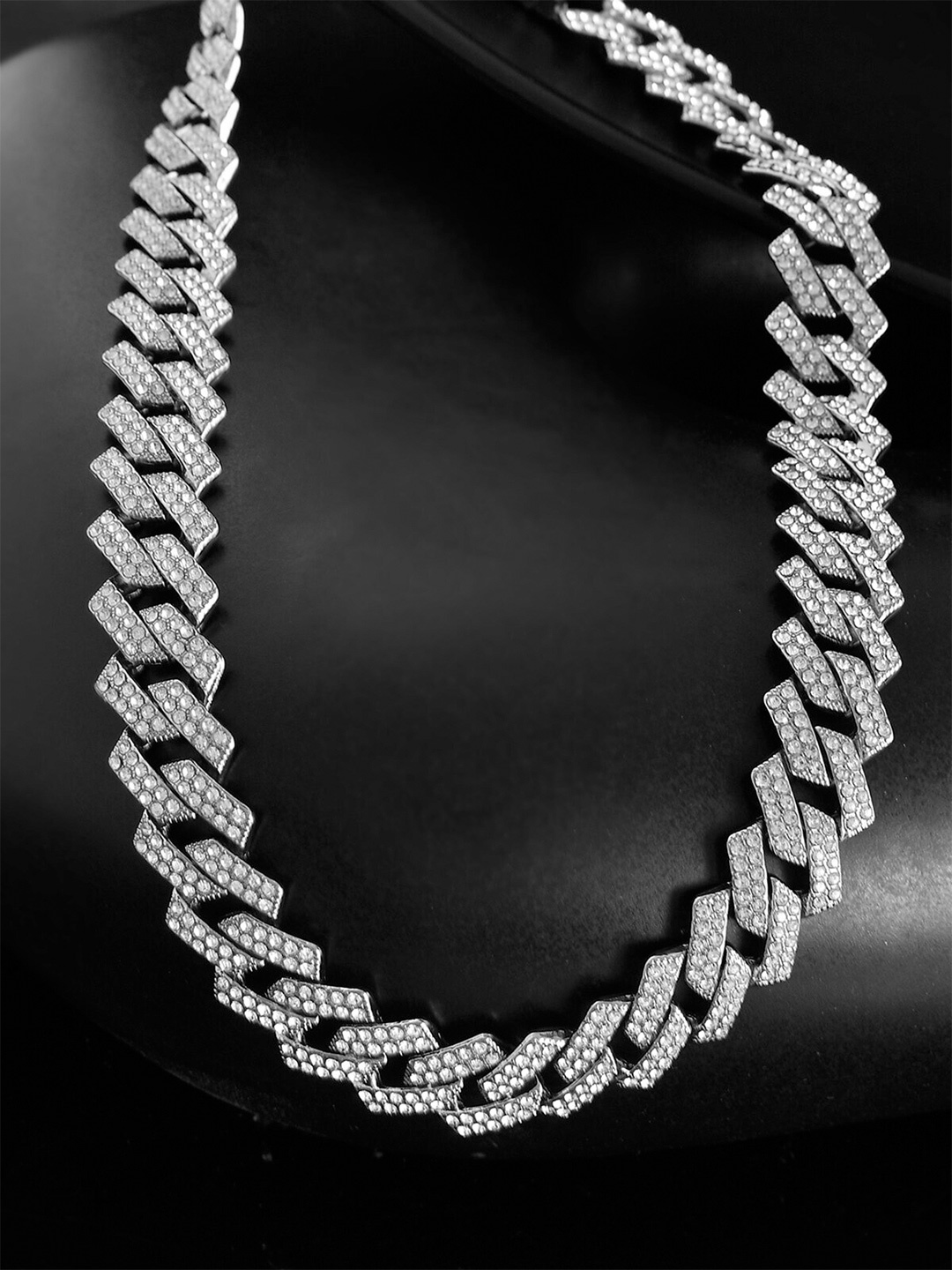 

AQUASTREET Silver-Plated Rhinestone Hip Hop Miami Cuban Link Chain