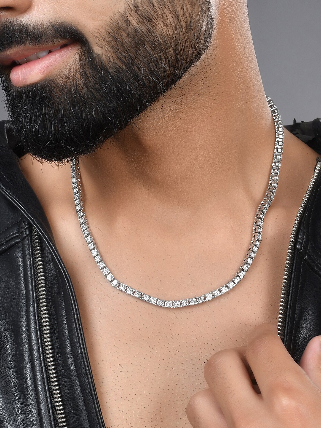 

AQUASTREET Silver-Plated Rhinestone Hip Hop Miami Cuban Tennis Chain