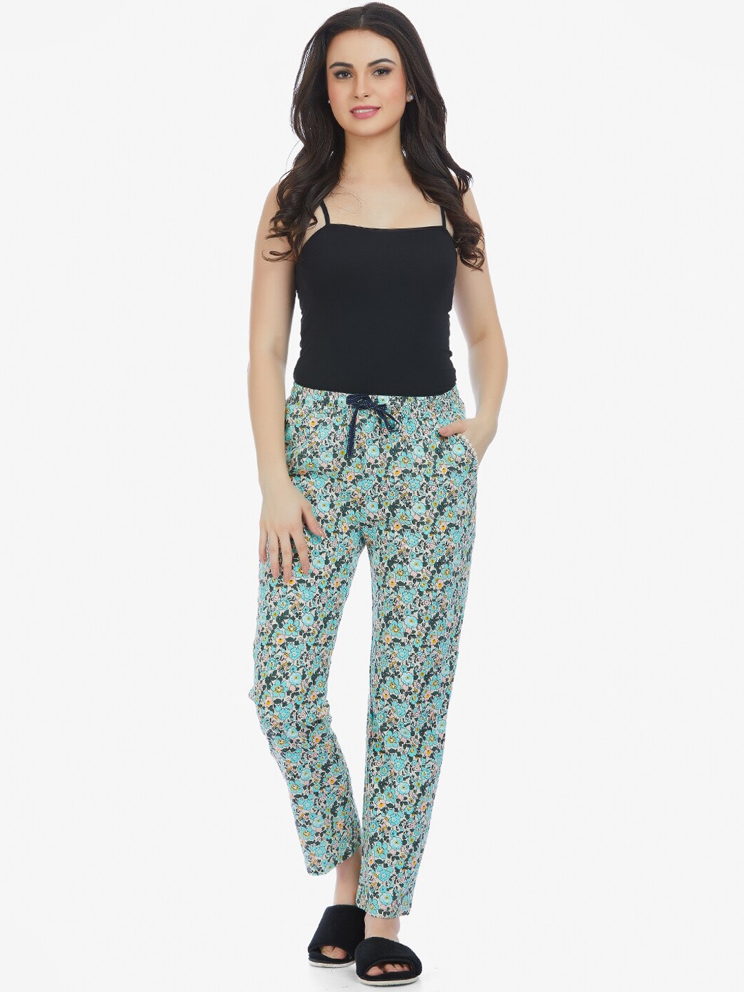 

MAYSIXTY Women Printed Mid-Rise Lounge Pants, Green