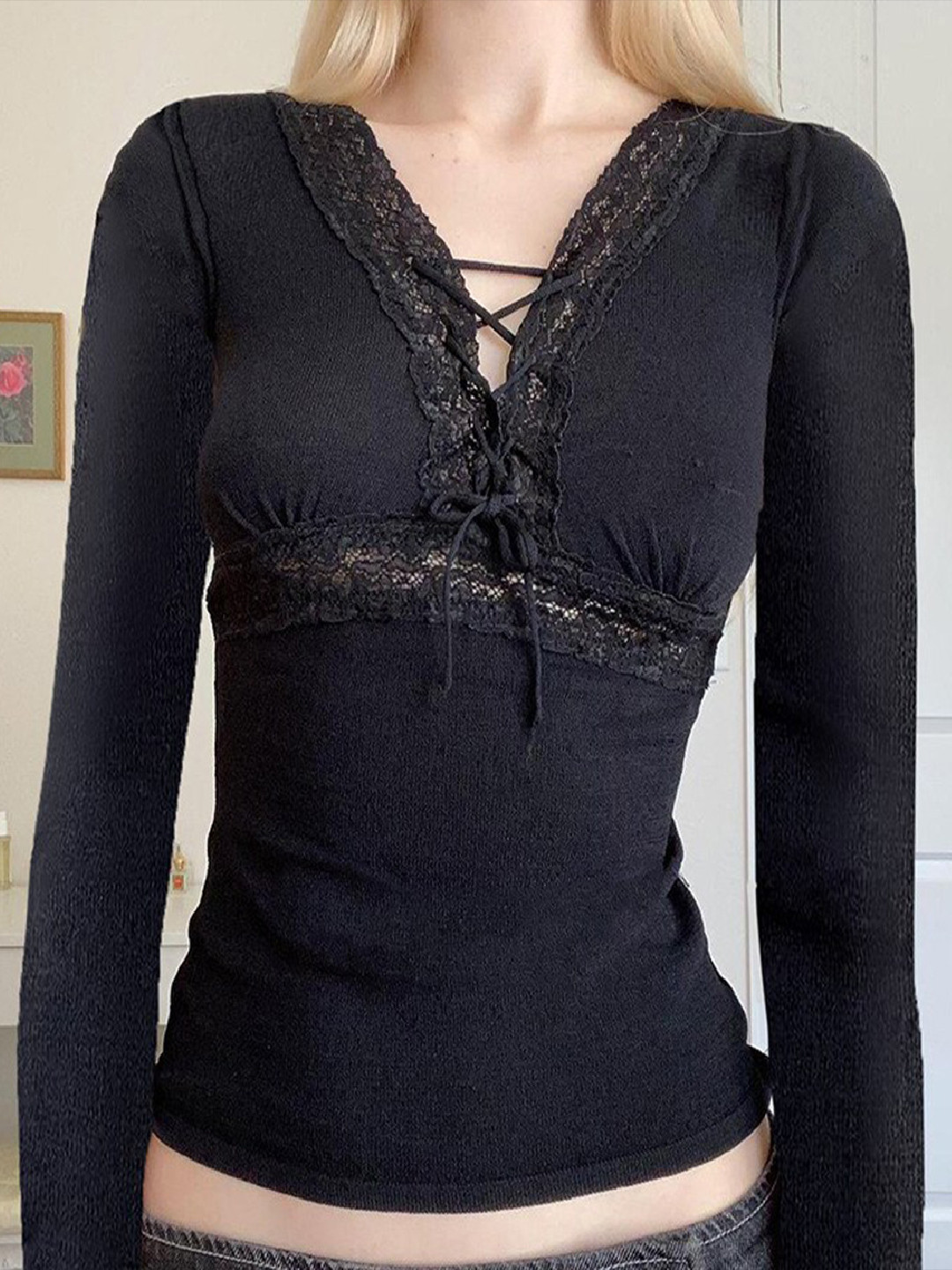 

StyleCast Black Lace Inserted Empire Top