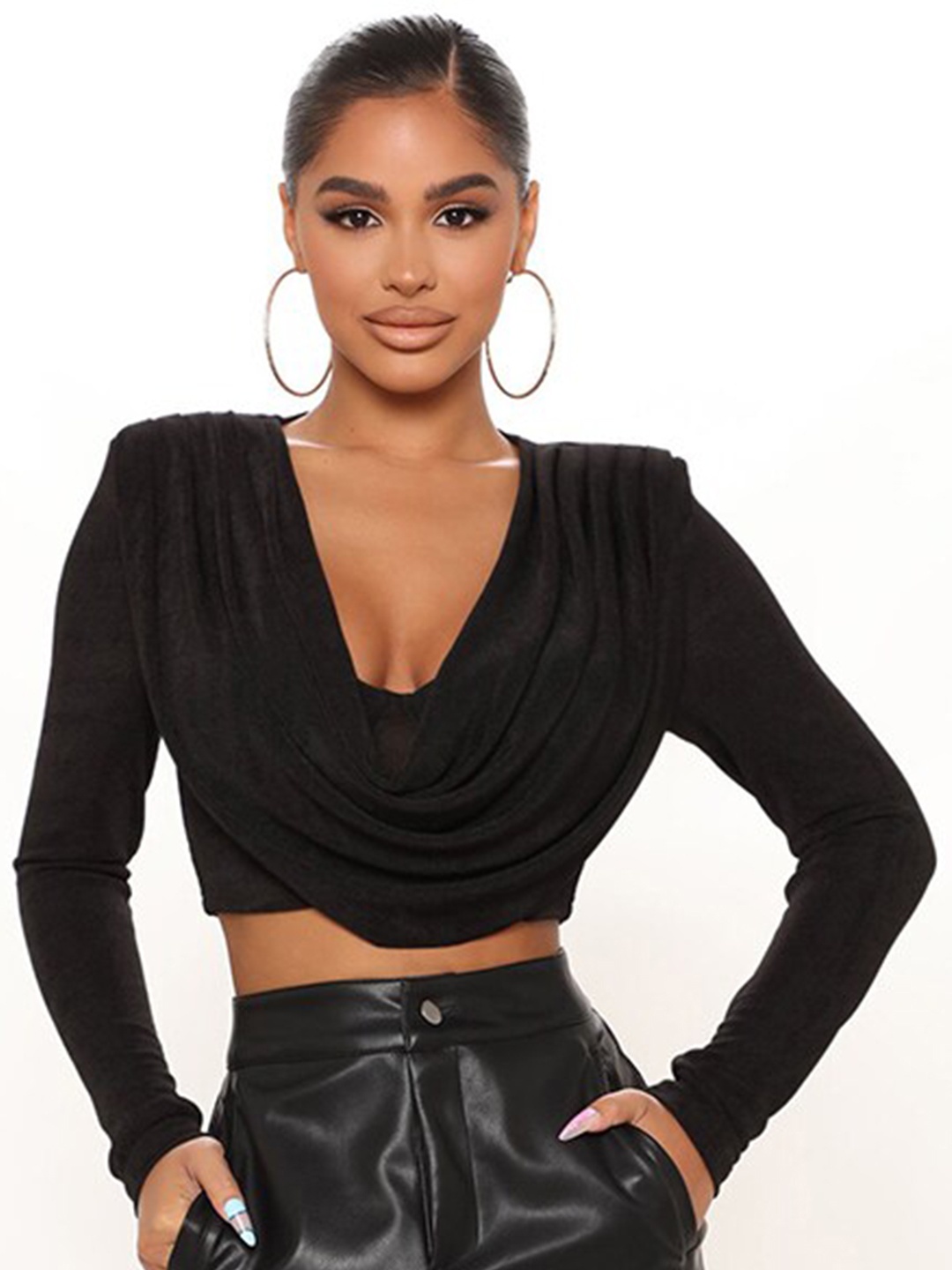 

StyleCast Black Cowl Neck Crop Top