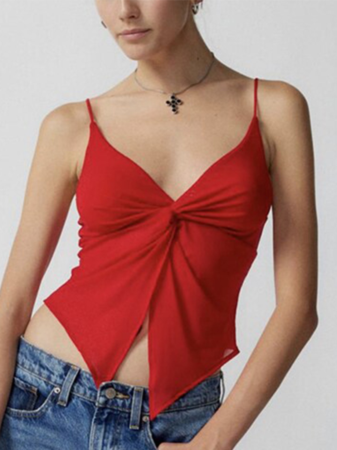 

StyleCast Red Twisted Sweetheart Neck Crepe Tank Crop Top
