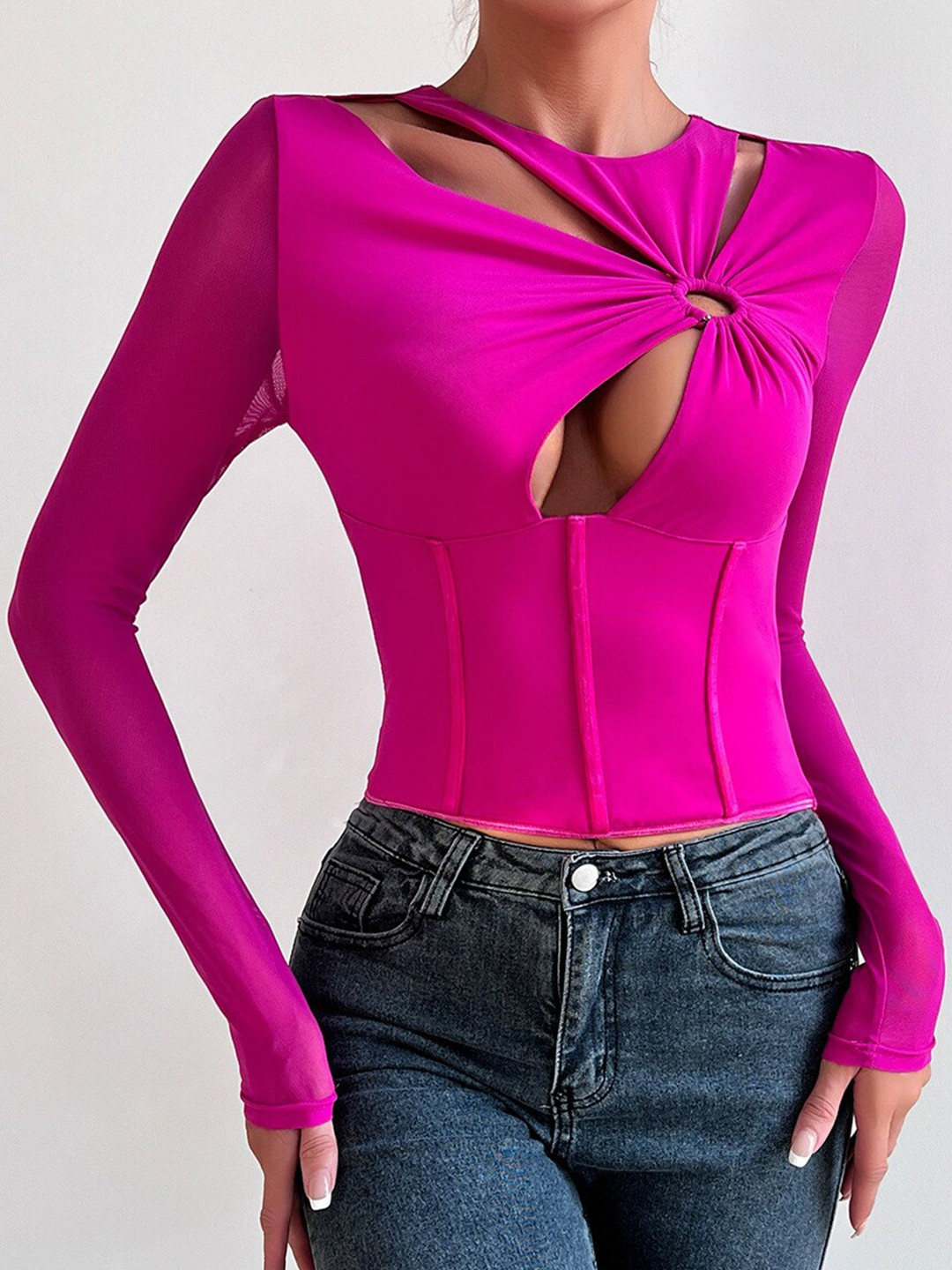 

StyleCast Fuchsia Cut-Out Detailed Fitted Top
