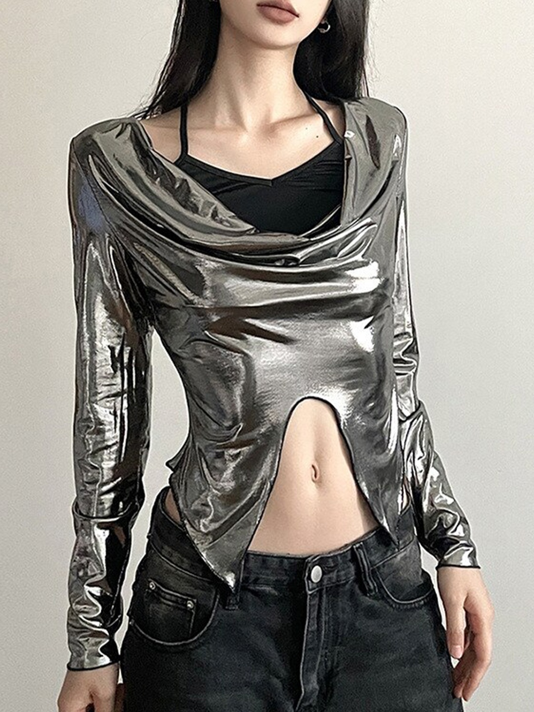 

StyleCast Silver-Toned Cowl Neck Georgette Top