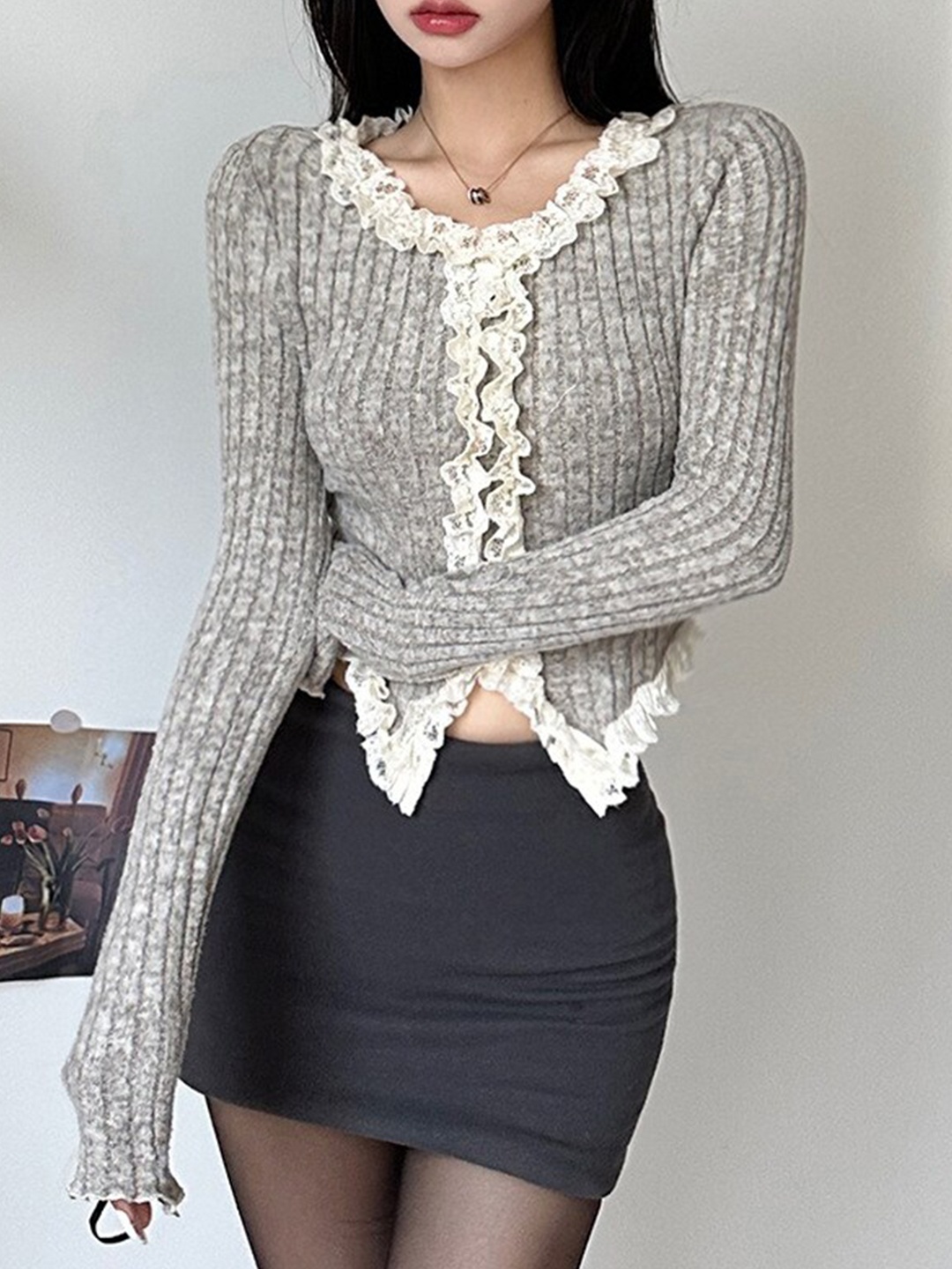 

StyleCast Grey Ribbed Cotton Crop Top