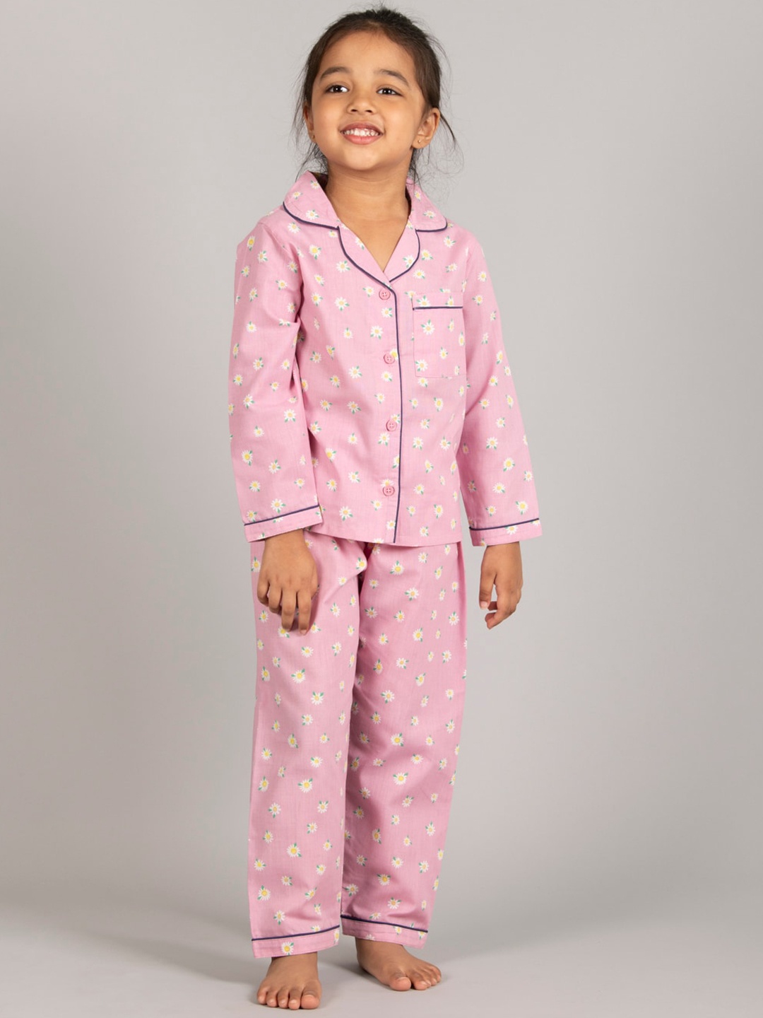 

Zalio Girls Floral Printed Pure Cotton Night suit, Pink