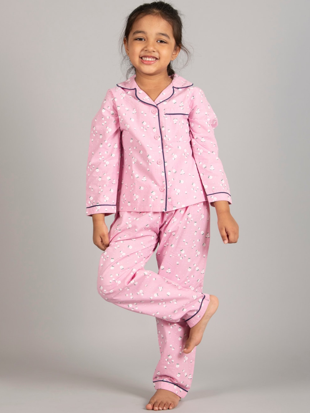 

Zalio Girls Printed Pure Cotton Night suit, Pink