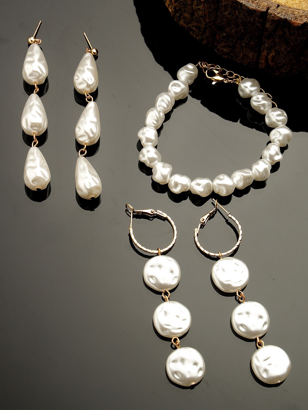 

Bohey by KARATCART Pearl Charm Bracelet & Earring Jewellery Set, White