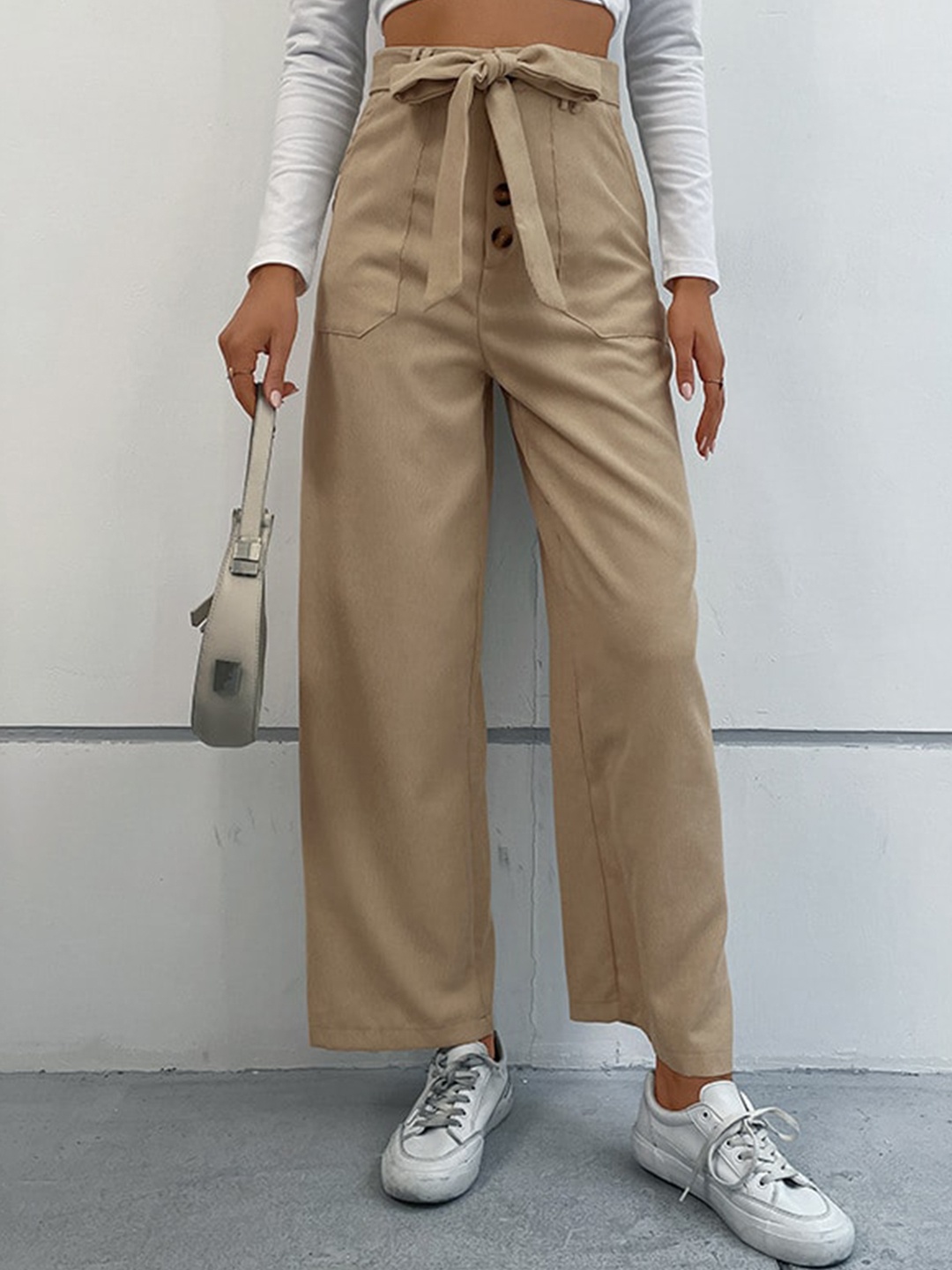 

StyleCast Women Khaki High-Rise Parallel Trousers