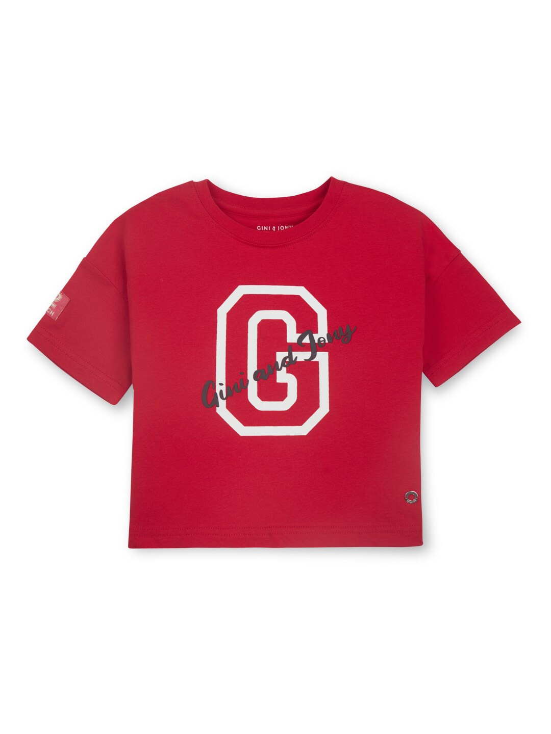 

Gini and Jony Girls Typography Printed Cotton T-shirt, Red