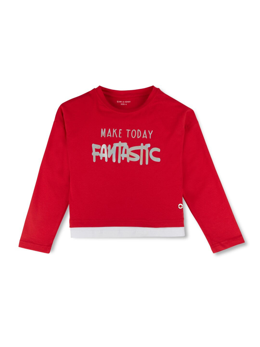 

Gini and Jony Girls Typography Printed Long Sleeves Knitted Cotton Top, Red