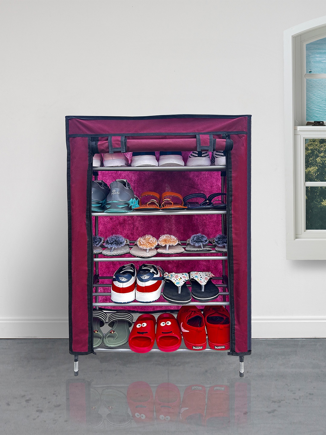 

Urban Choice Maroon & Black 5 Shelves Non Woven Shoes Rack