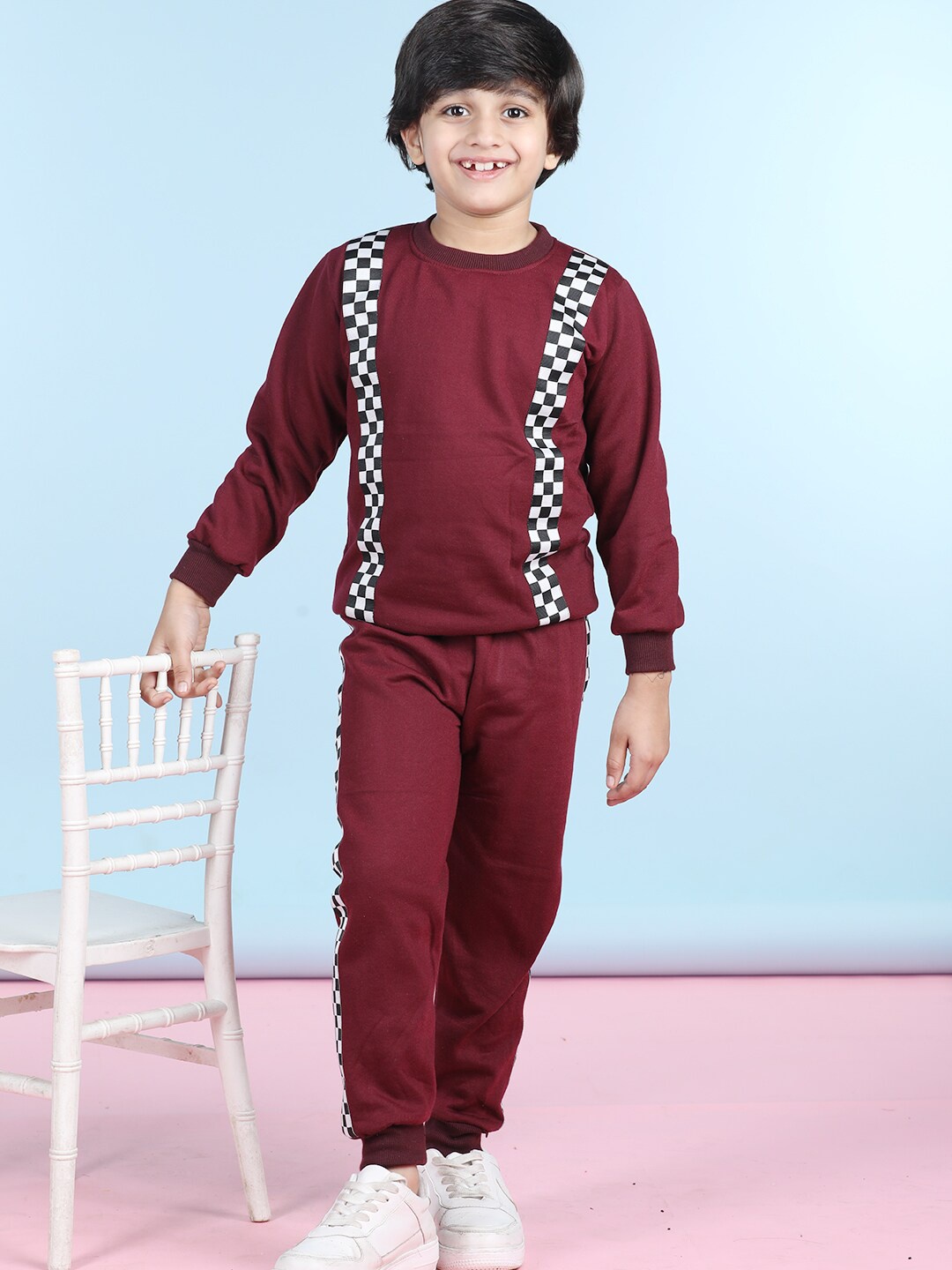 

Cutiekins Boys Geometric Printed Fleece Tracksuit, Maroon