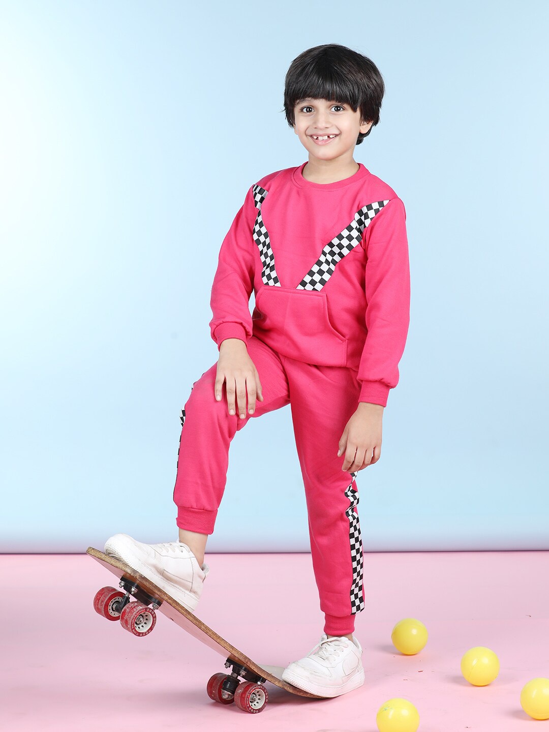 

Cutiekins Boys Geometric Printed Fleece Tracksuit, Pink