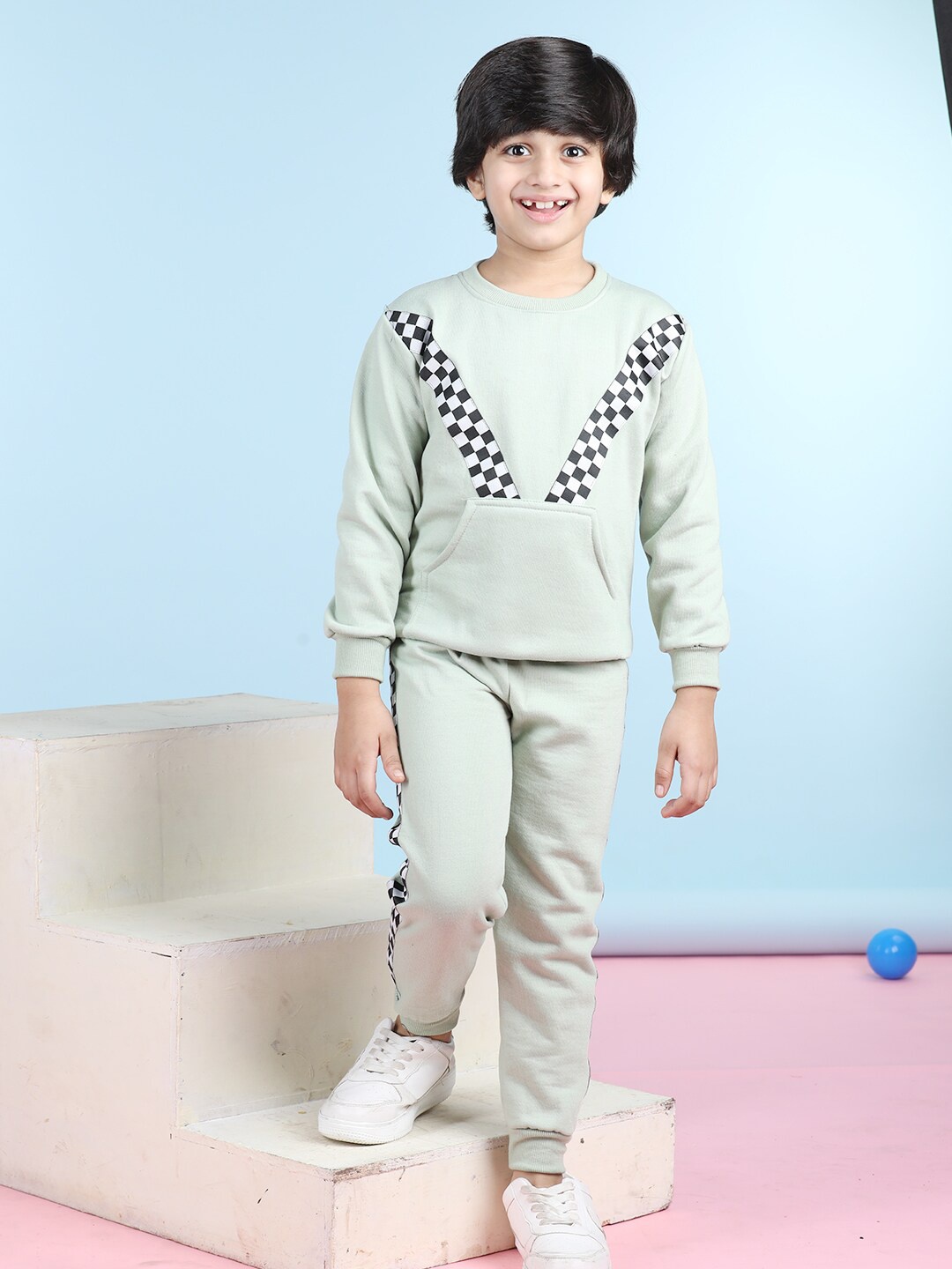 

Cutiekins Boys Checked Round Neck Fleece Sweatshirt With Joggers, Green