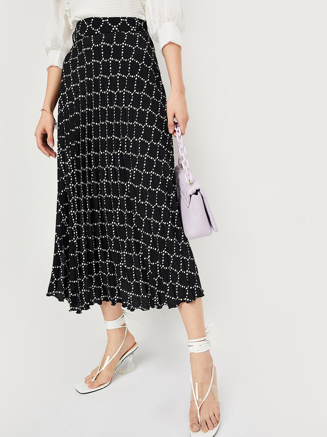 

max Printed Flared Midi Skirts, Black