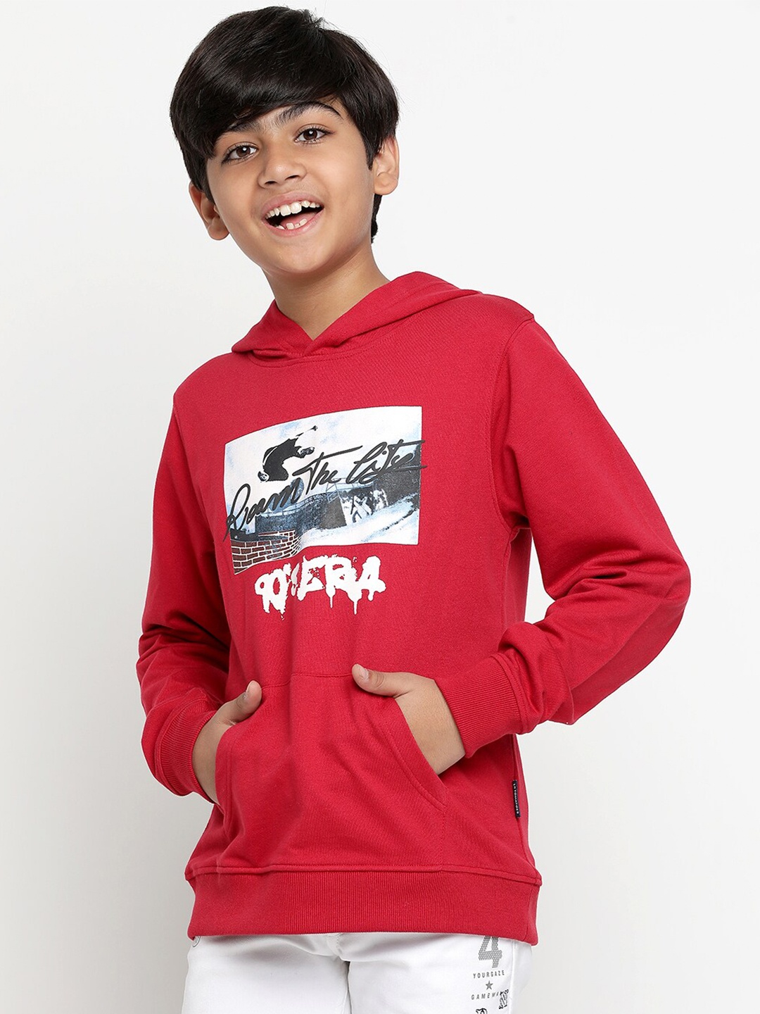

Lil Tomatoes Boys Graphic Printed Hooded Pullover, Red