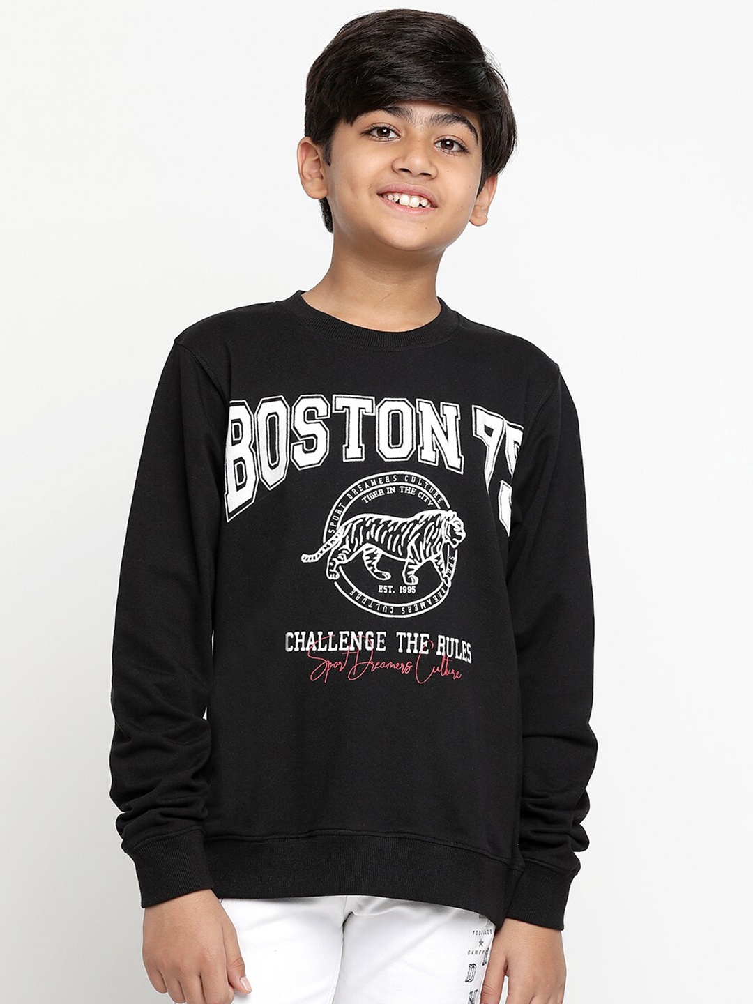

Lil Tomatoes Boys Typography Printed Terry Pullover, Black