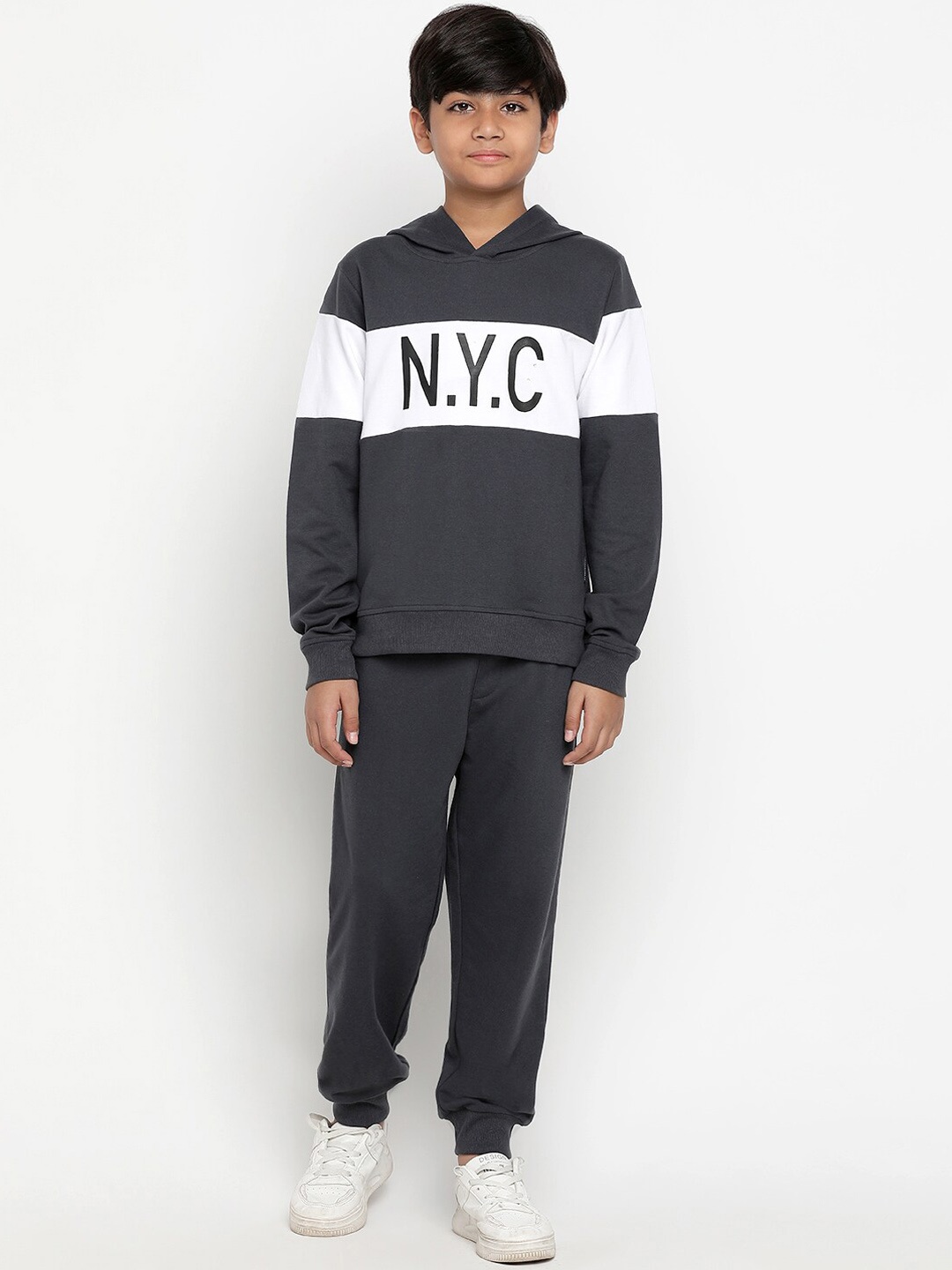 

Lil Tomatoes Boys Typography Printed Mid-Rise Tracksuit, Charcoal