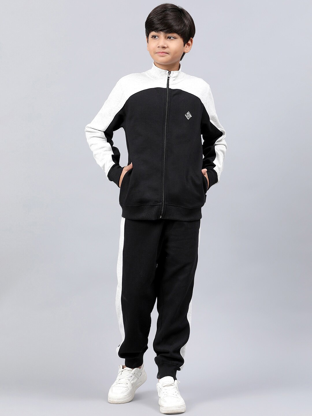 

Lil Tomatoes Boys Mock Collar Mid-Rise Tracksuits, Black