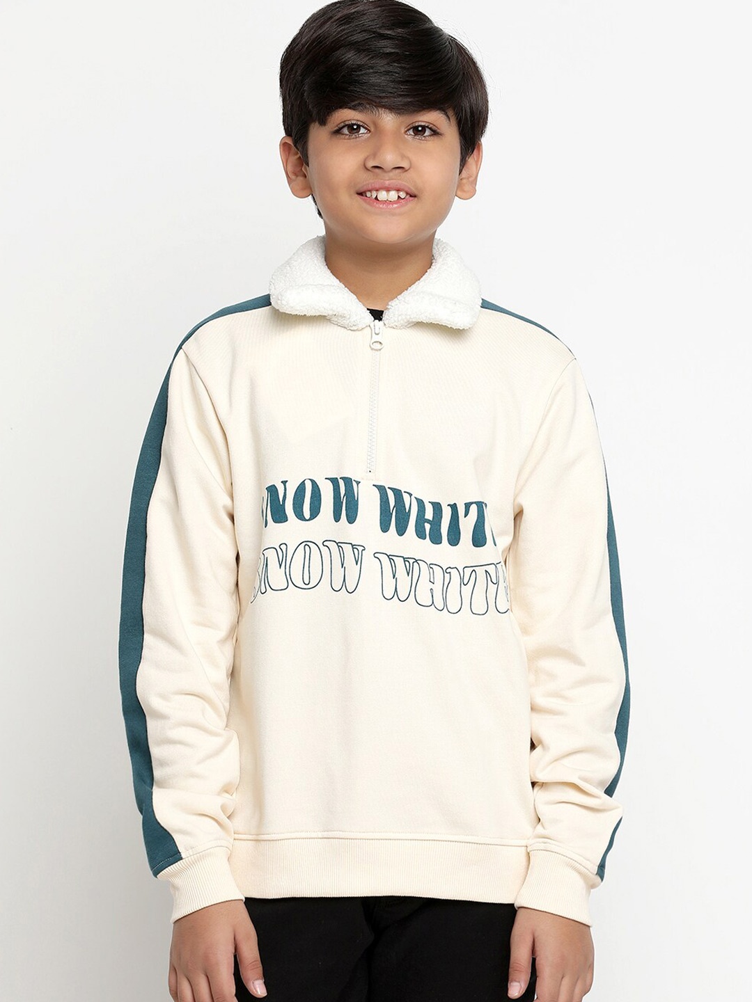 

Lil Tomatoes Boys Typography Printed Pullover, Cream