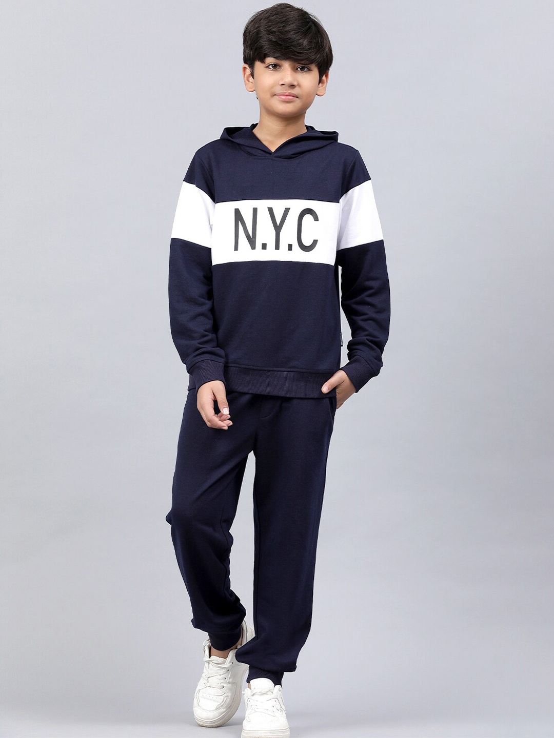 

Lil Tomatoes Boys Hooded Mid-Rise Tracksuits, Navy blue