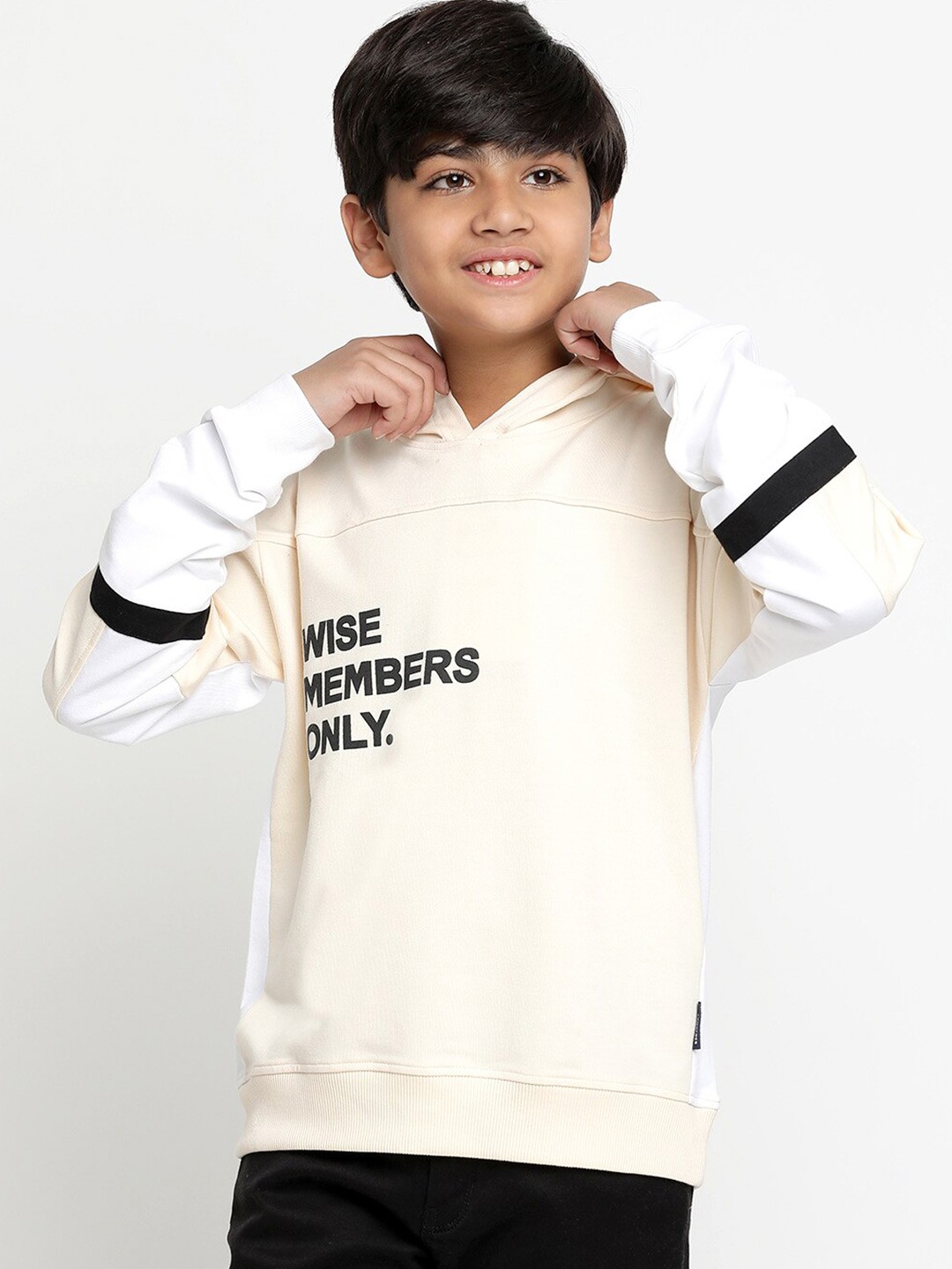 

Lil Tomatoes Boys Typography Printed Hooded Terry Pullover, Cream