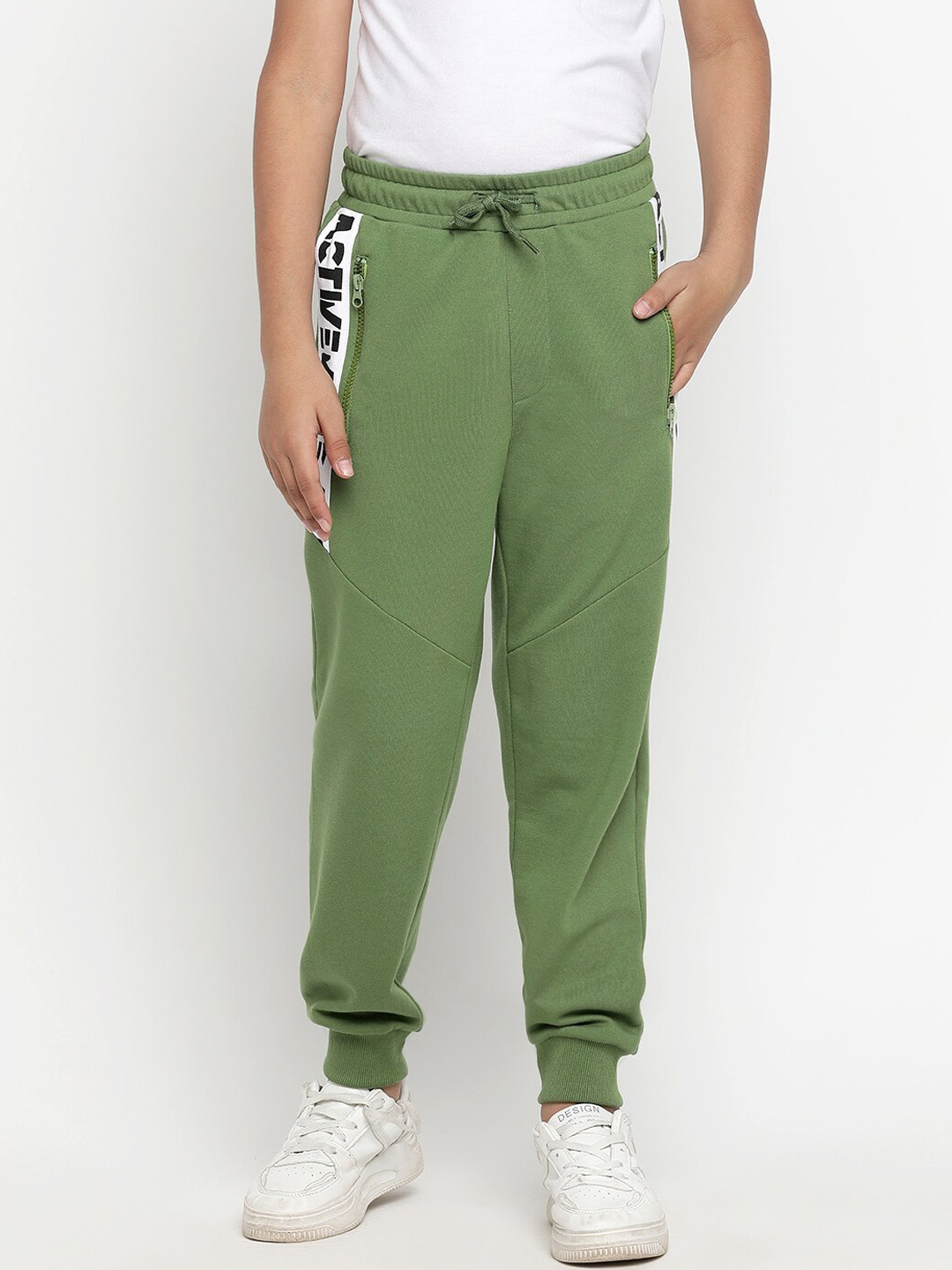 

Lil Tomatoes Boys Typography Printed Breathable Sports Joggers, Olive