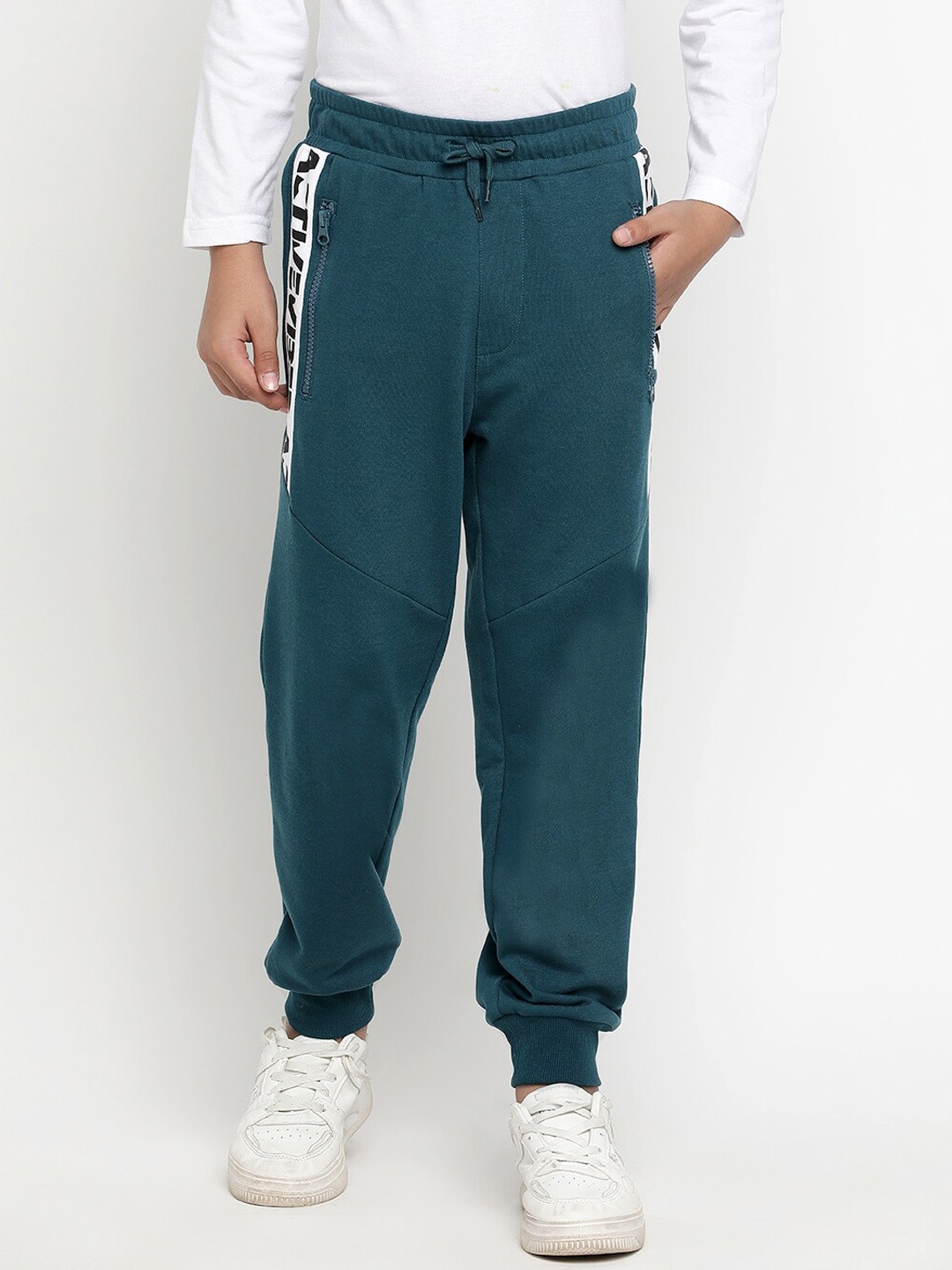 

Lil Tomatoes Boys Typography Printed Breathable Sports Joggers, Teal