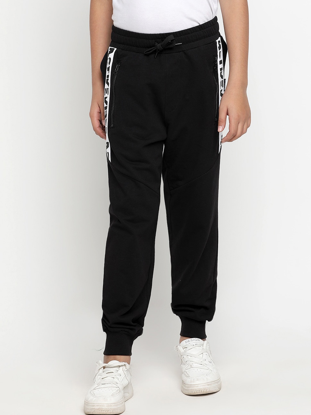 

Lil Tomatoes Boys Typography Printed Breathable Sports Joggers, Black