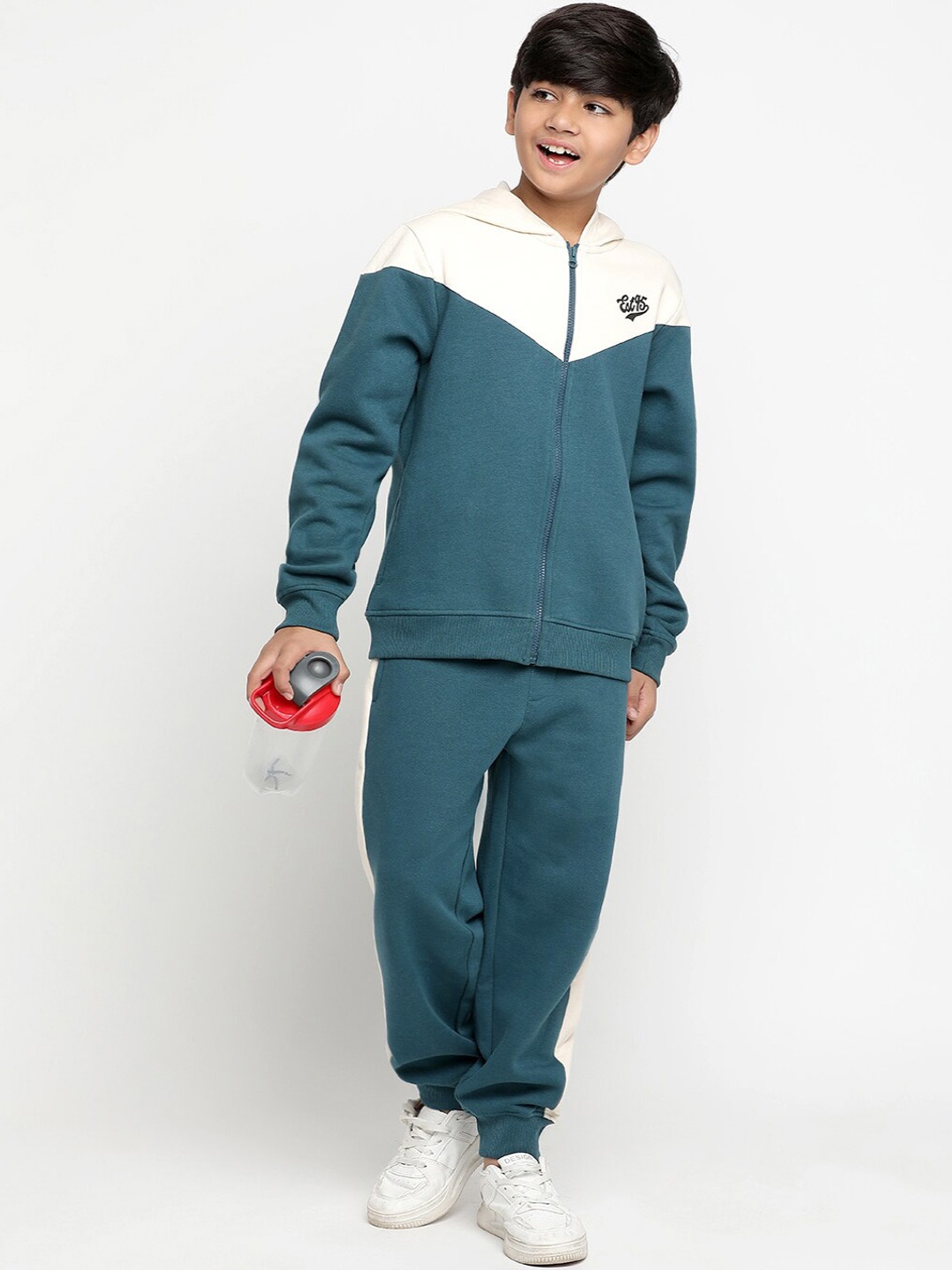 

Lil Tomatoes Boys Colourblocked Hooded Sweatshirt With Joggers, Teal