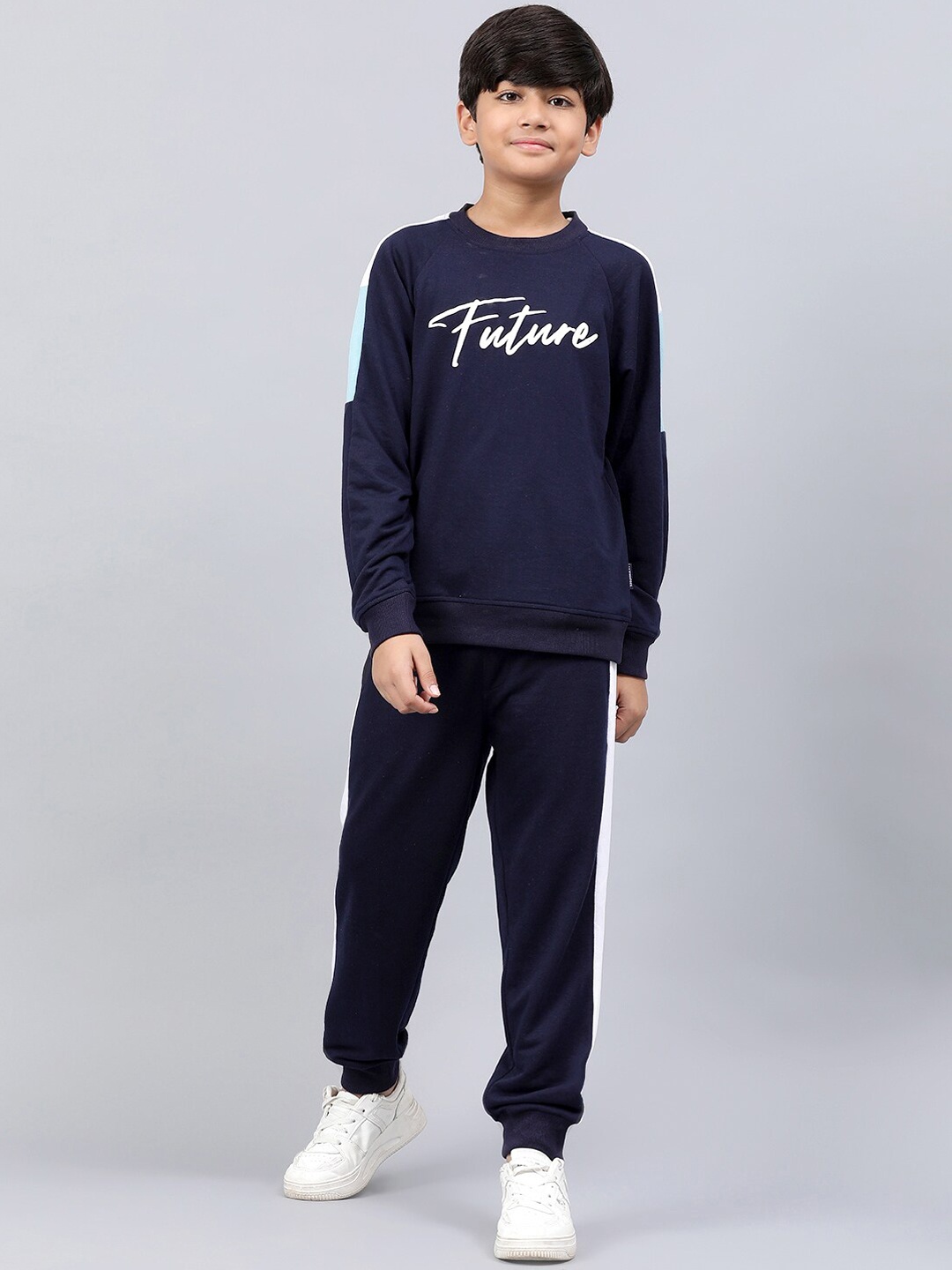 

Lil Tomatoes Boys Typography Printed Sweatshirt With Joggers, Navy blue