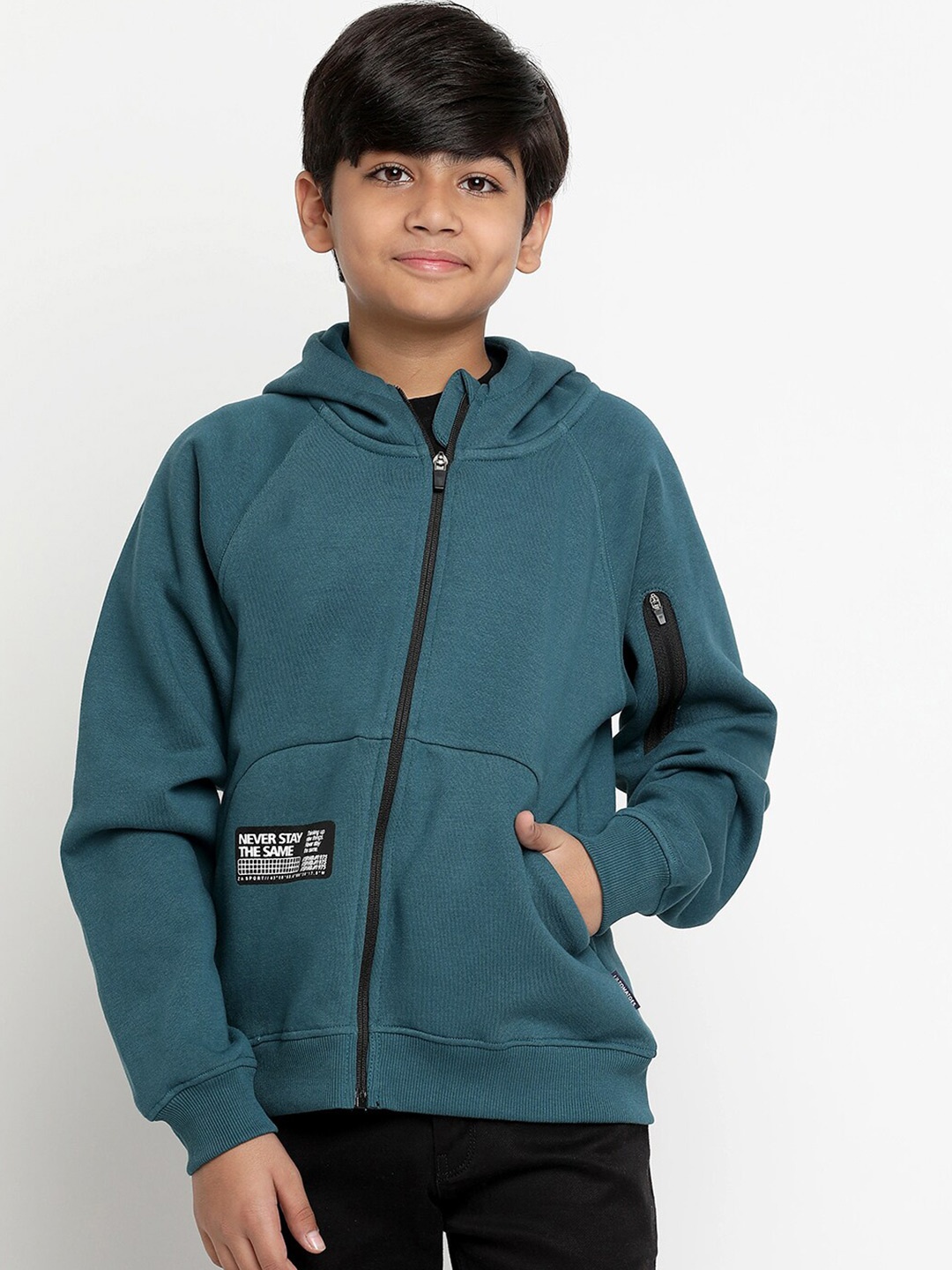 

Lil Tomatoes Boys Hooded Front Open Fleece Sweatshirt, Teal