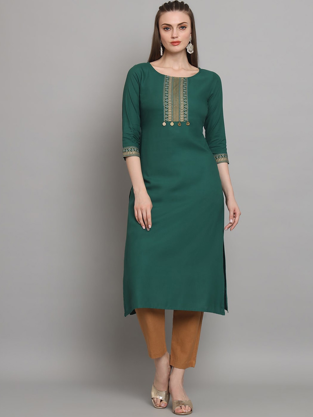 

RANGMAYEE Ethnic Motifs Yoke Design Straight Kurta, Green