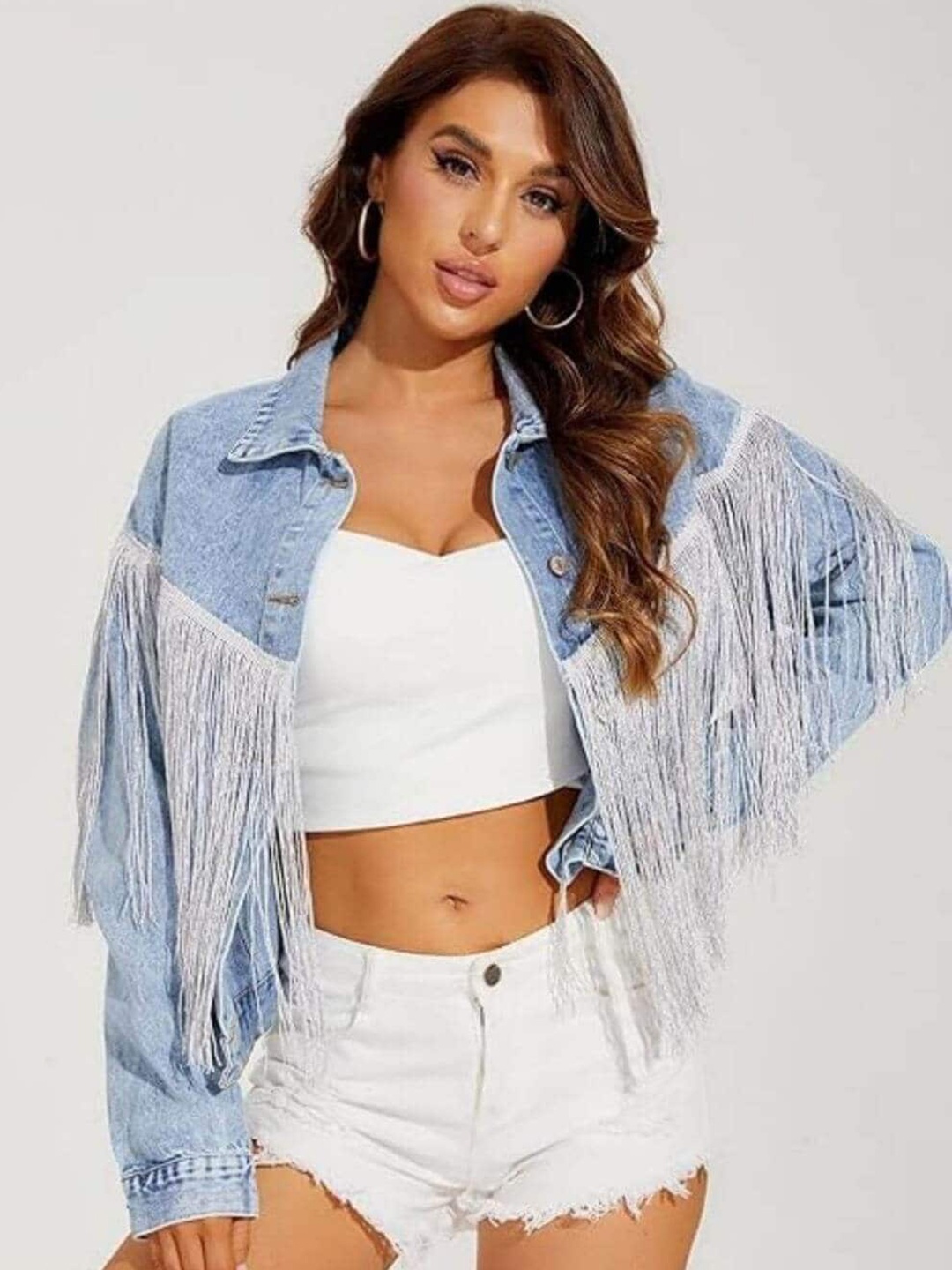 

FancyPants Dry Fit Lightweight Crop Denim Jacket, Blue