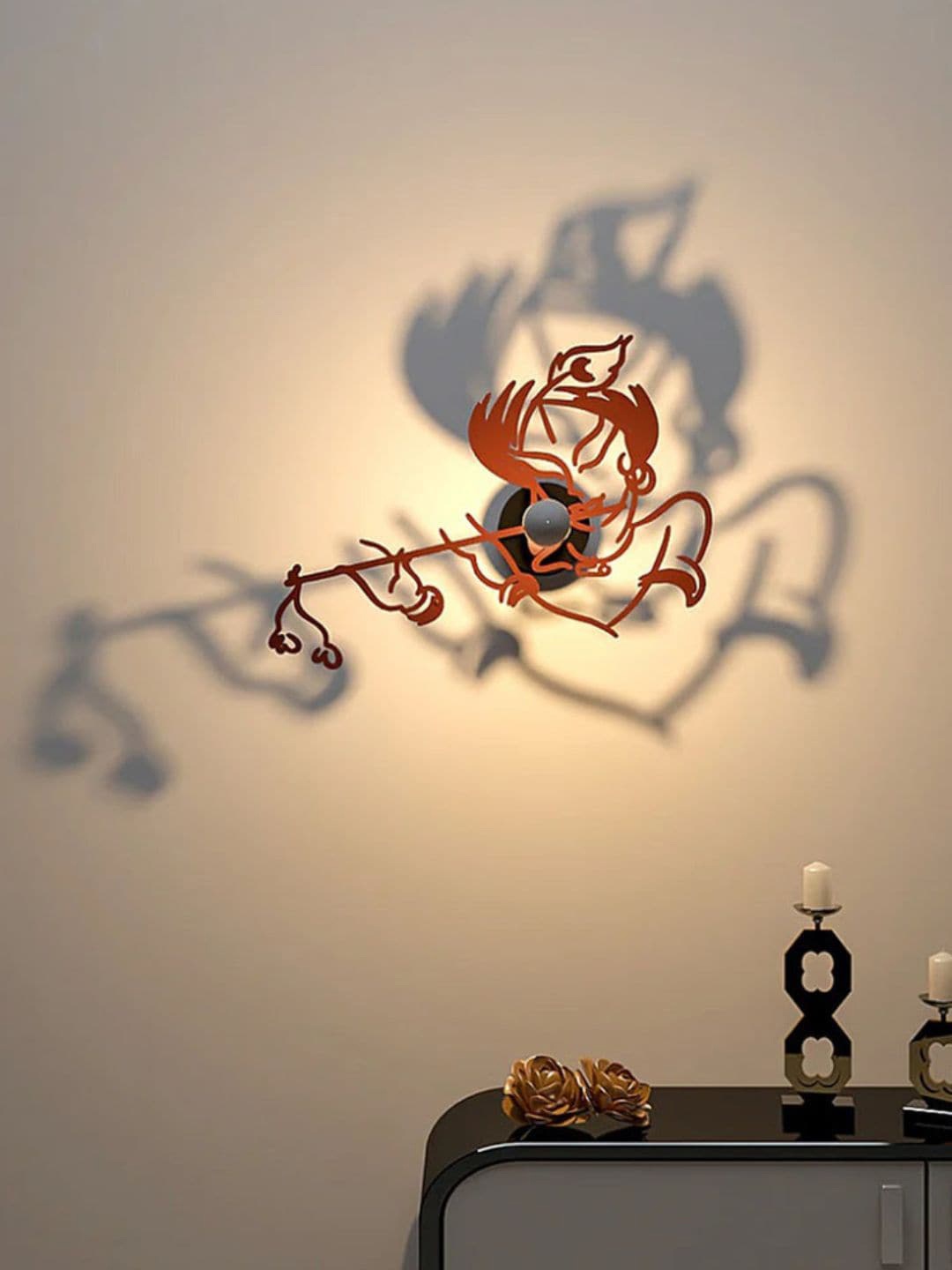 

DecorTwist Brown Murli Krishna Wooden Shadow lamp