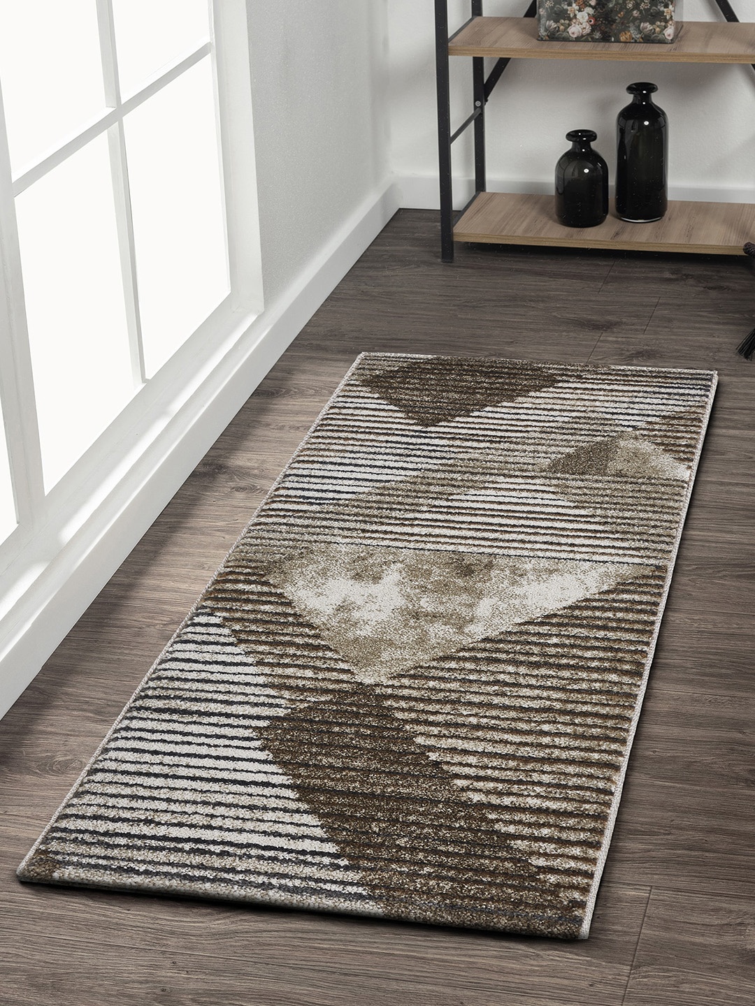 

OBSESSIONS Brown & Beige Geometric Pattern Anti-Static Floor Runner