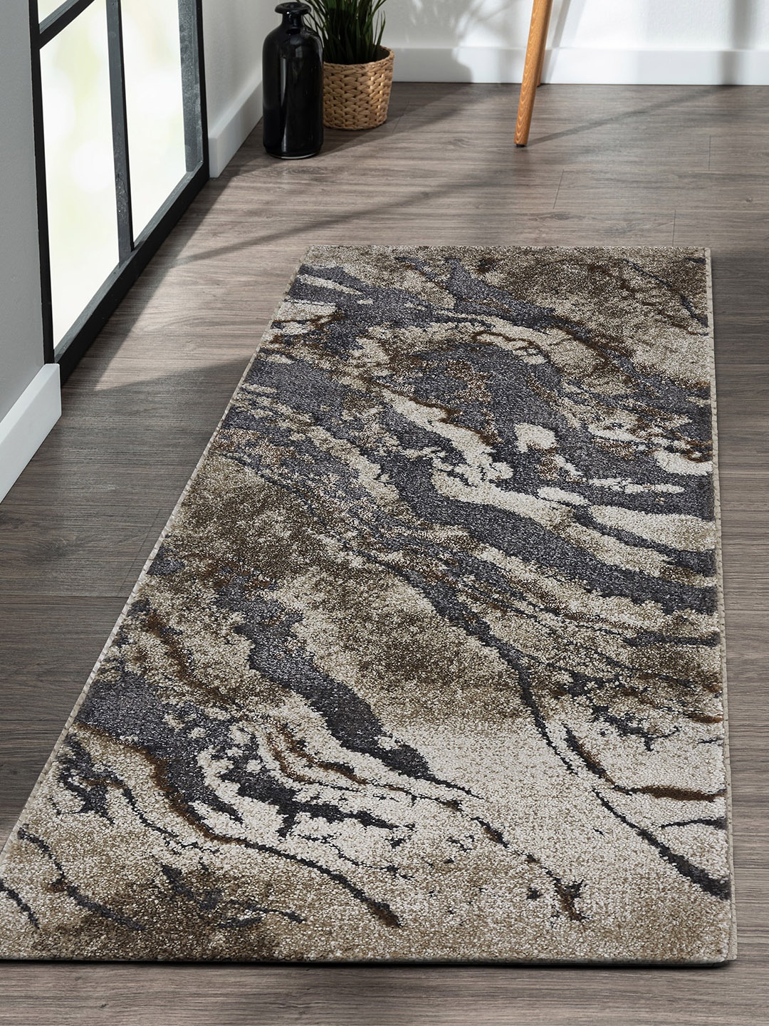 

OBSESSIONS Grey & Beige Abstract Pattern Anti Static Floor Runner