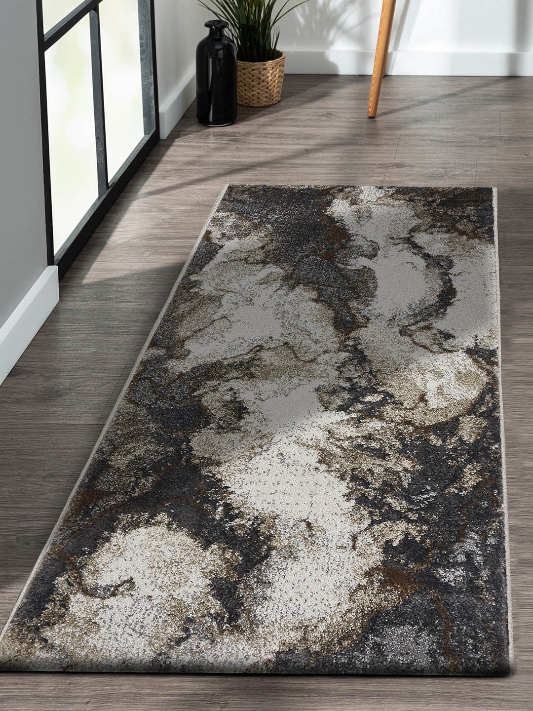

OBSESSIONS Beige & Grey Abstract Anti-Static Rectangular Floor Runner