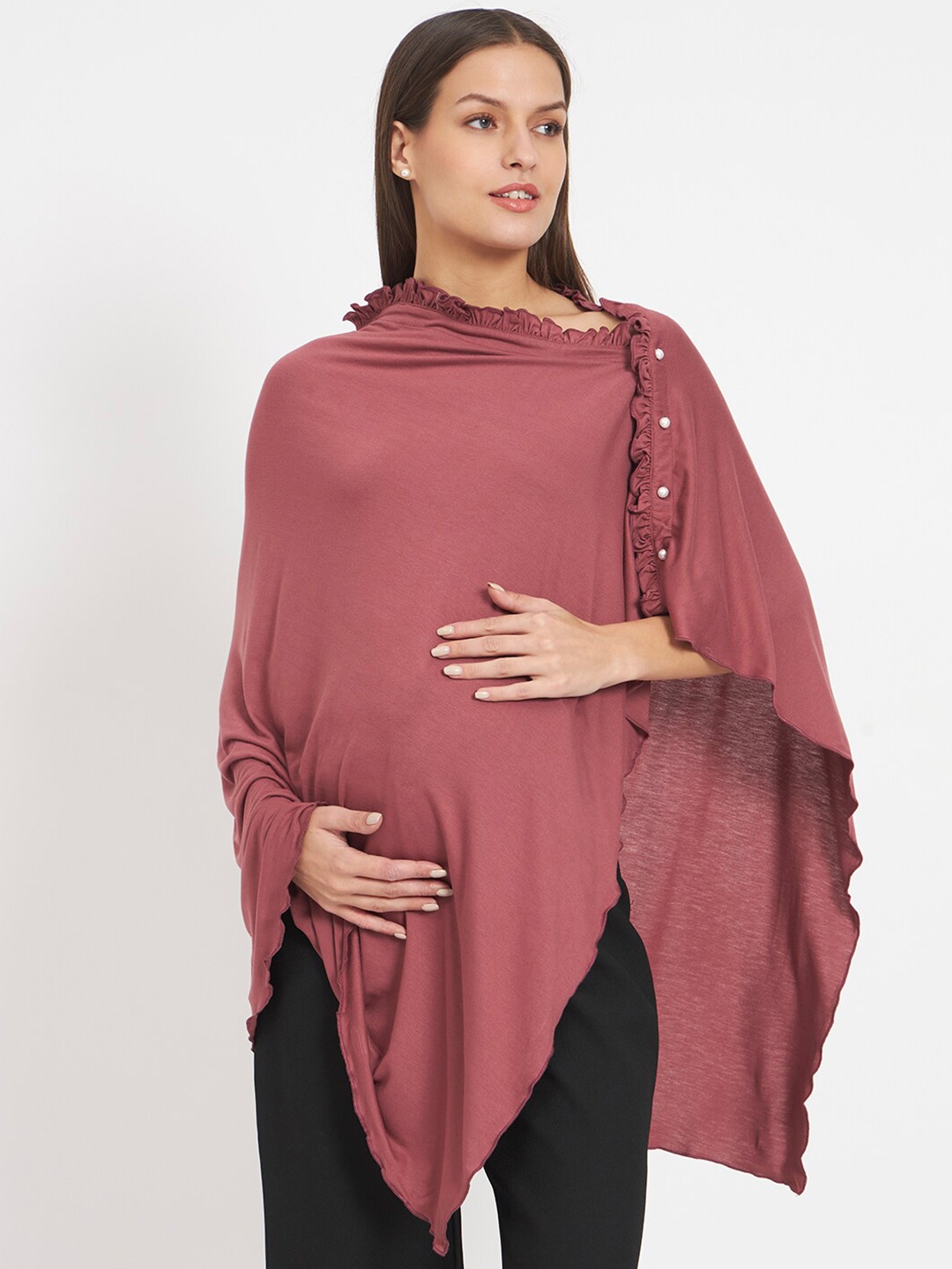 

Aujjessa Asymmetric Neck Maternity Poncho Sweaters, Pink
